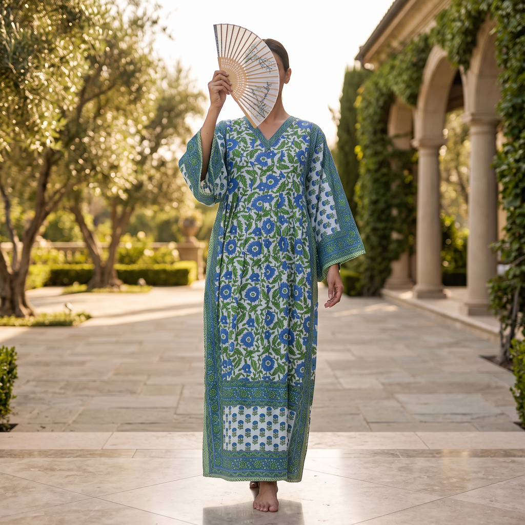 XS-S Cotton Printed Amber Dress 54" Long Jalabiya With Sheila 25558-1337 JP