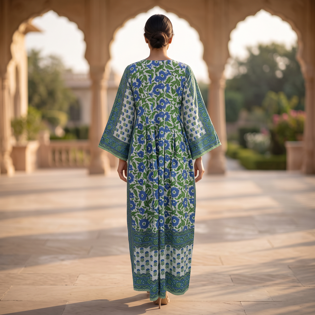 XS-S Cotton Printed Amber Dress 54" Long Jalabiya With Sheila 25558-1337 JP