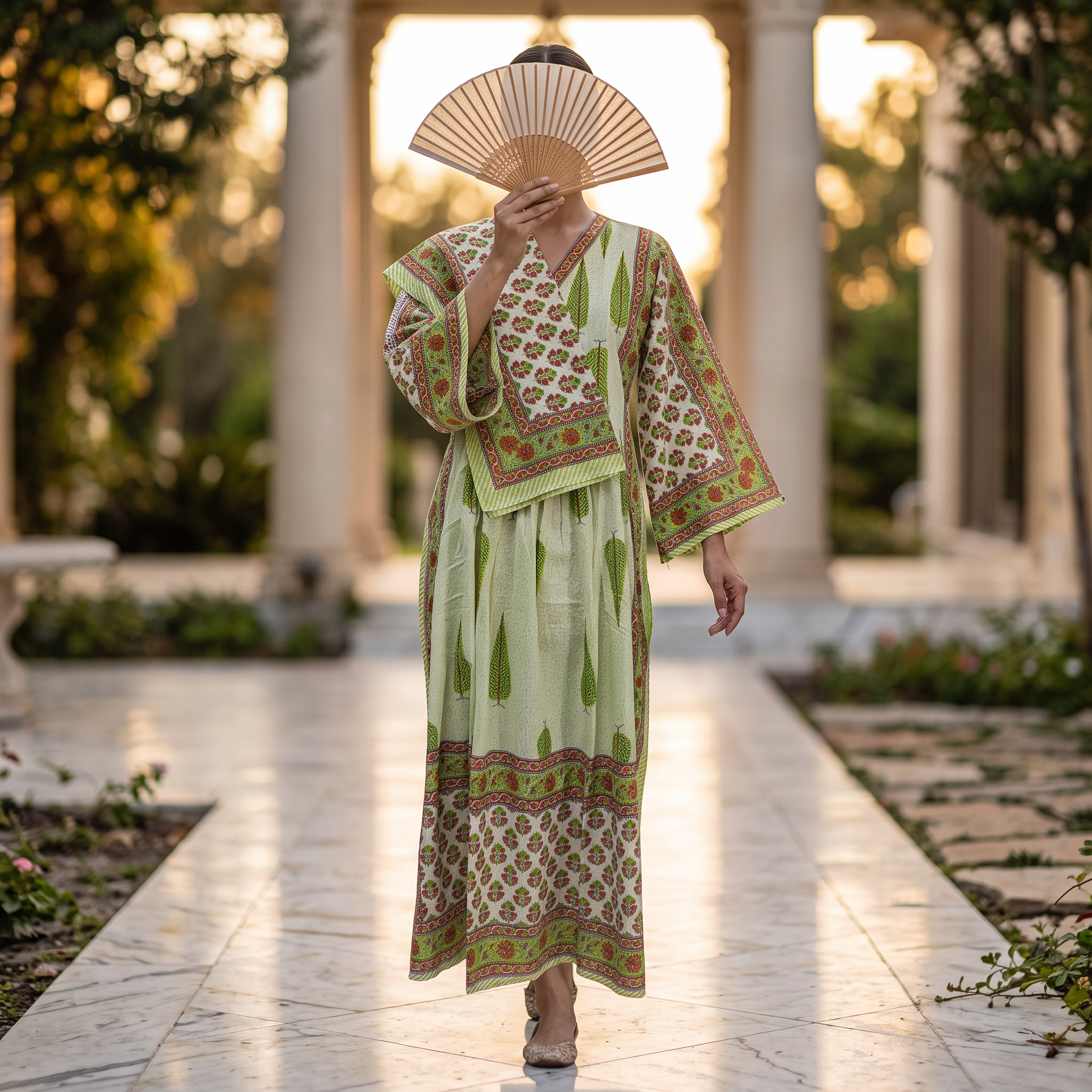 XS-S Cotton Printed Amber Dress 54" Long Jalabiya With Sheila 25559-1337 JP