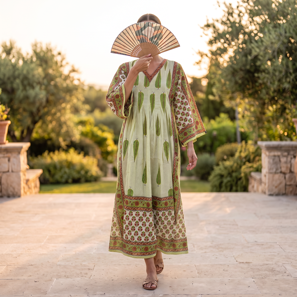 XS-S Cotton Printed Amber Dress 54" Long Jalabiya With Sheila 25559-1337 JP