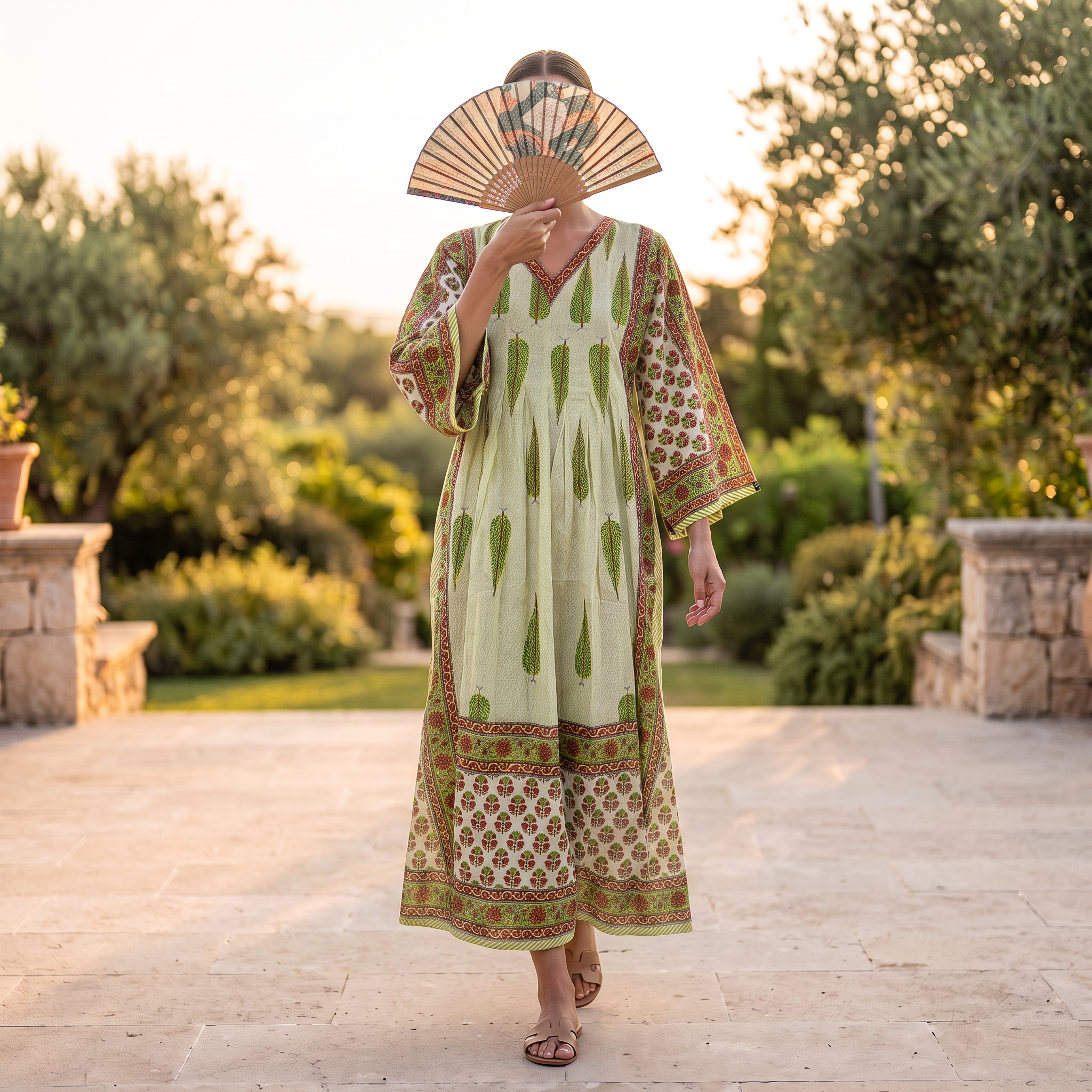 XS-S Cotton Printed Amber Dress 54" Long Jalabiya With Sheila 25559-1337 JP