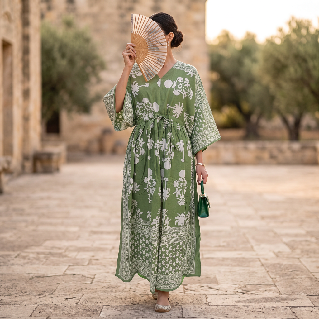 XS-S Cotton Printed Anam Dress 54" Long Jalabiya With Sheila 25560-1337 JP