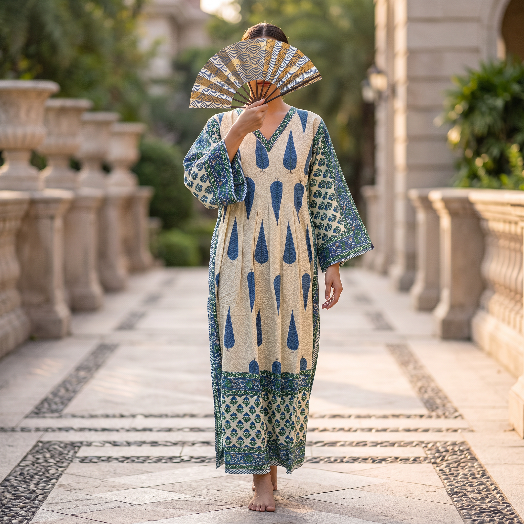 XS-S Cotton Printed Amber Dress 54" Long Jalabiya With Sheila 25561-1337 JP