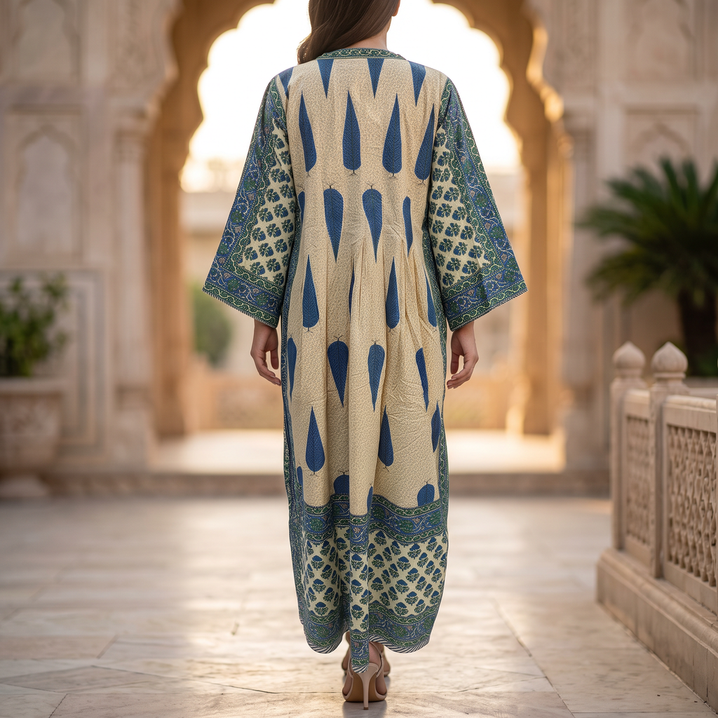 XS-S Cotton Printed Amber Dress 54" Long Jalabiya With Sheila 25561-1337 JP