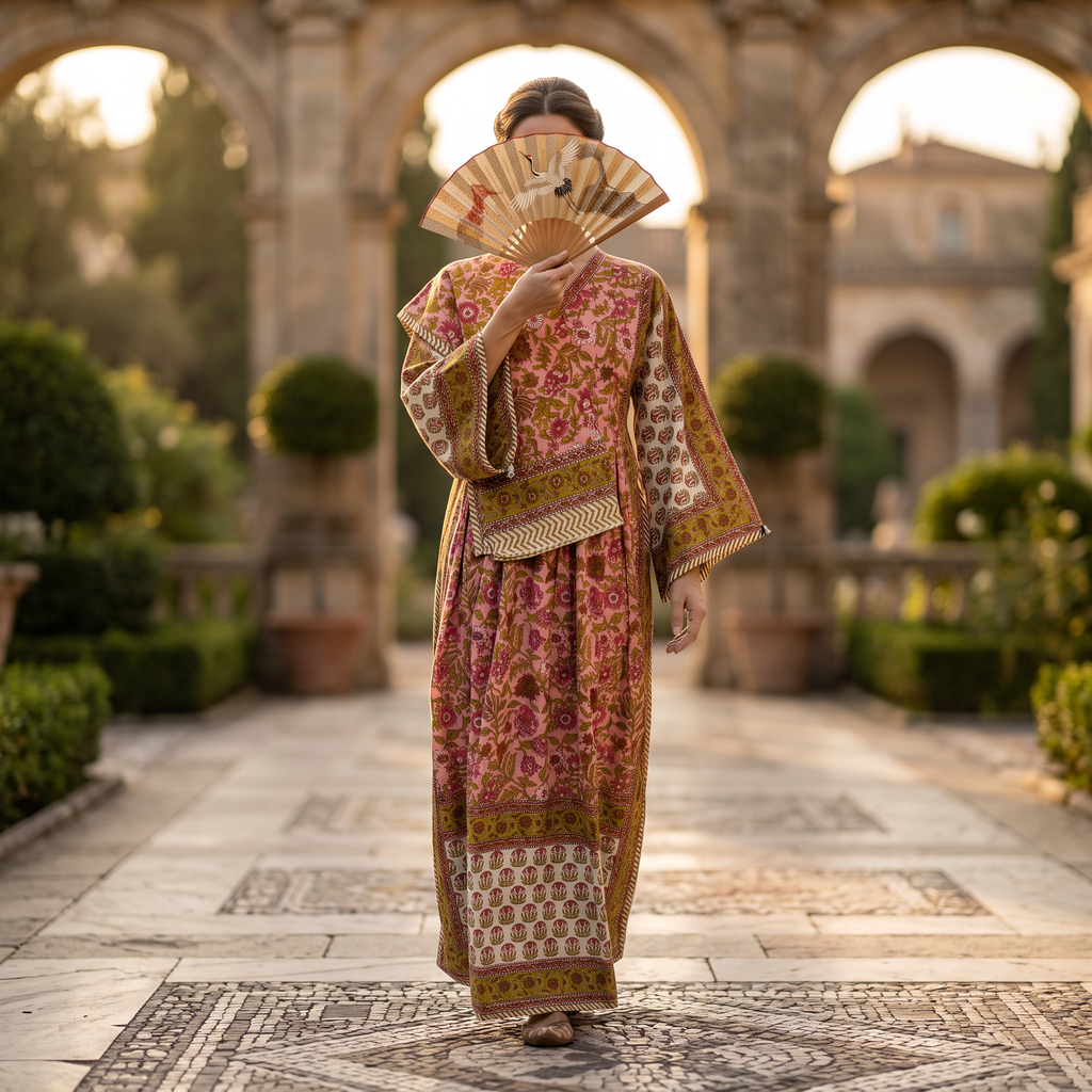 XS-S Cotton Printed Amber Dress 54" Long Jalabiya With Sheila 25562-1337 JP