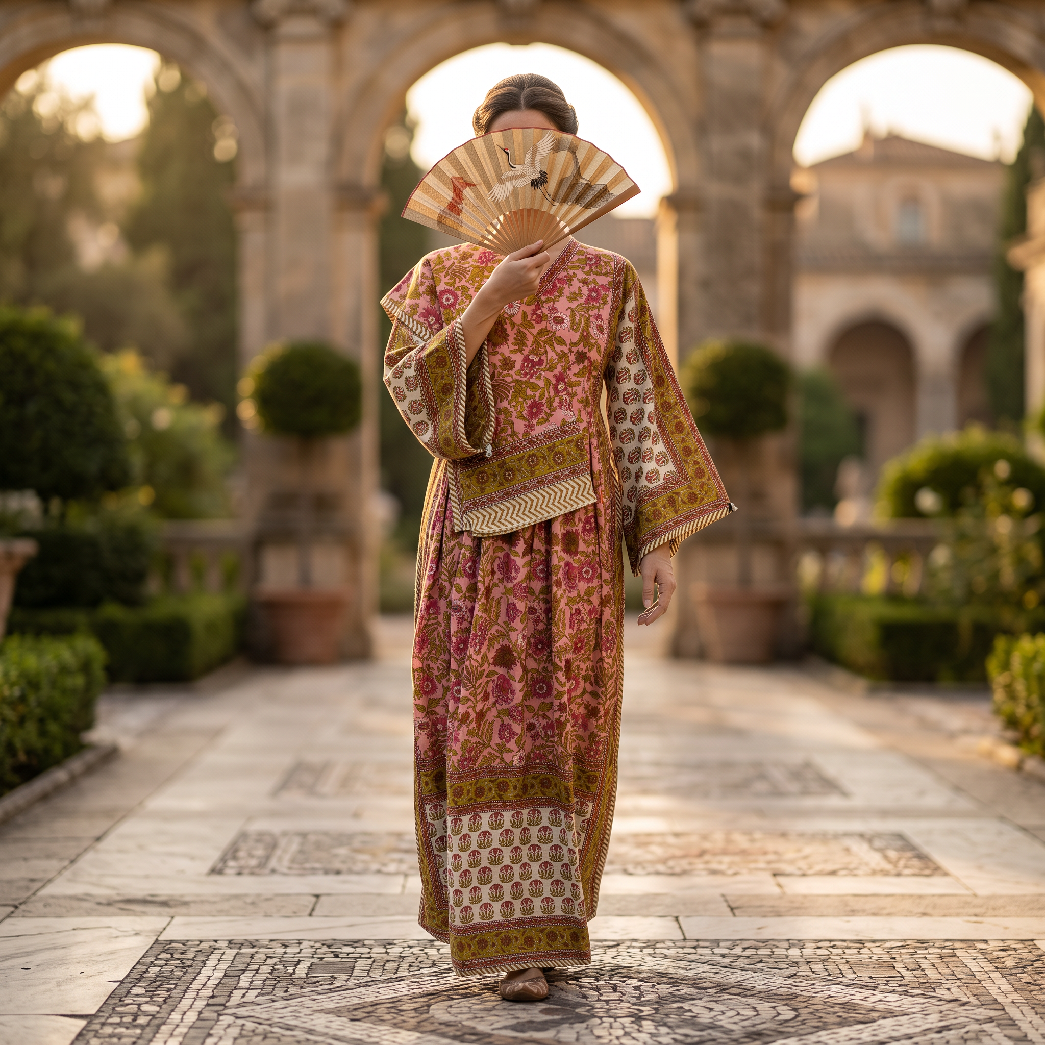 XS-S Cotton Printed Amber Dress 54" Long Jalabiya With Sheila 25562-1337 JP