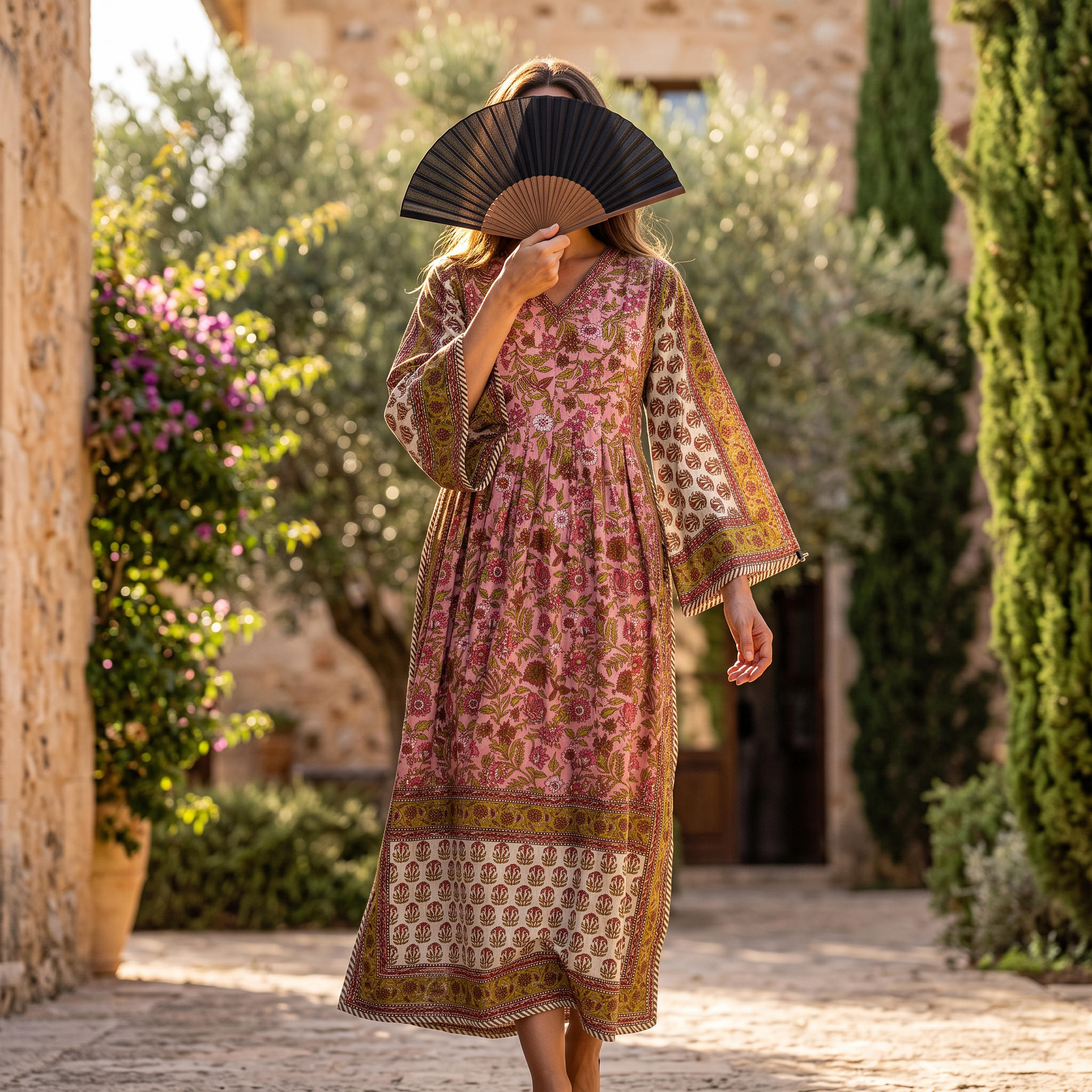 XS-S Cotton Printed Amber Dress 54" Long Jalabiya With Sheila 25562-1337 JP