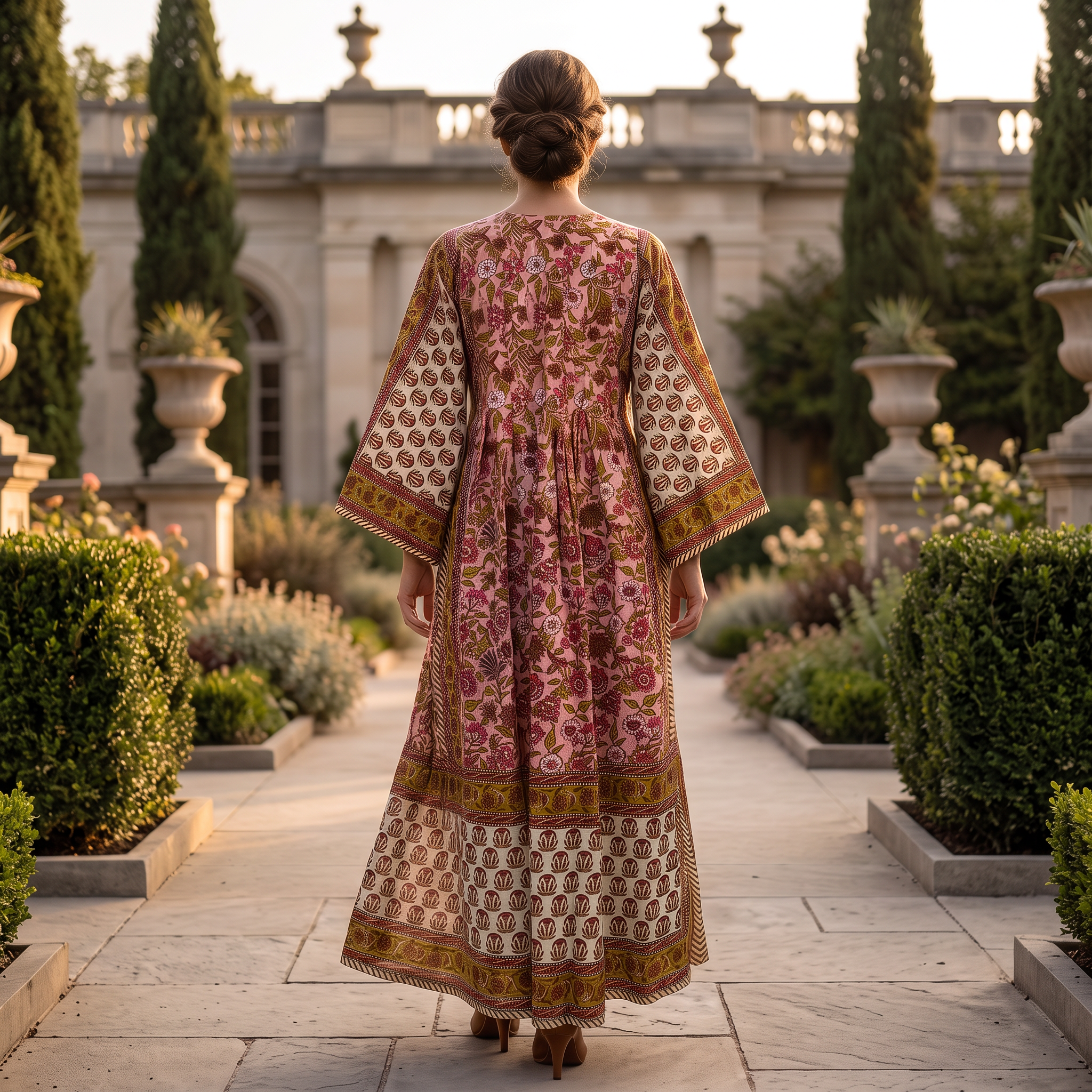 XS-S Cotton Printed Amber Dress 54" Long Jalabiya With Sheila 25562-1337 JP