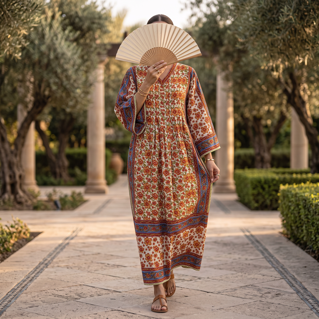XS-S Cotton Printed Amber Dress 54" Long Jalabiya With Sheila 25563-1337 JP