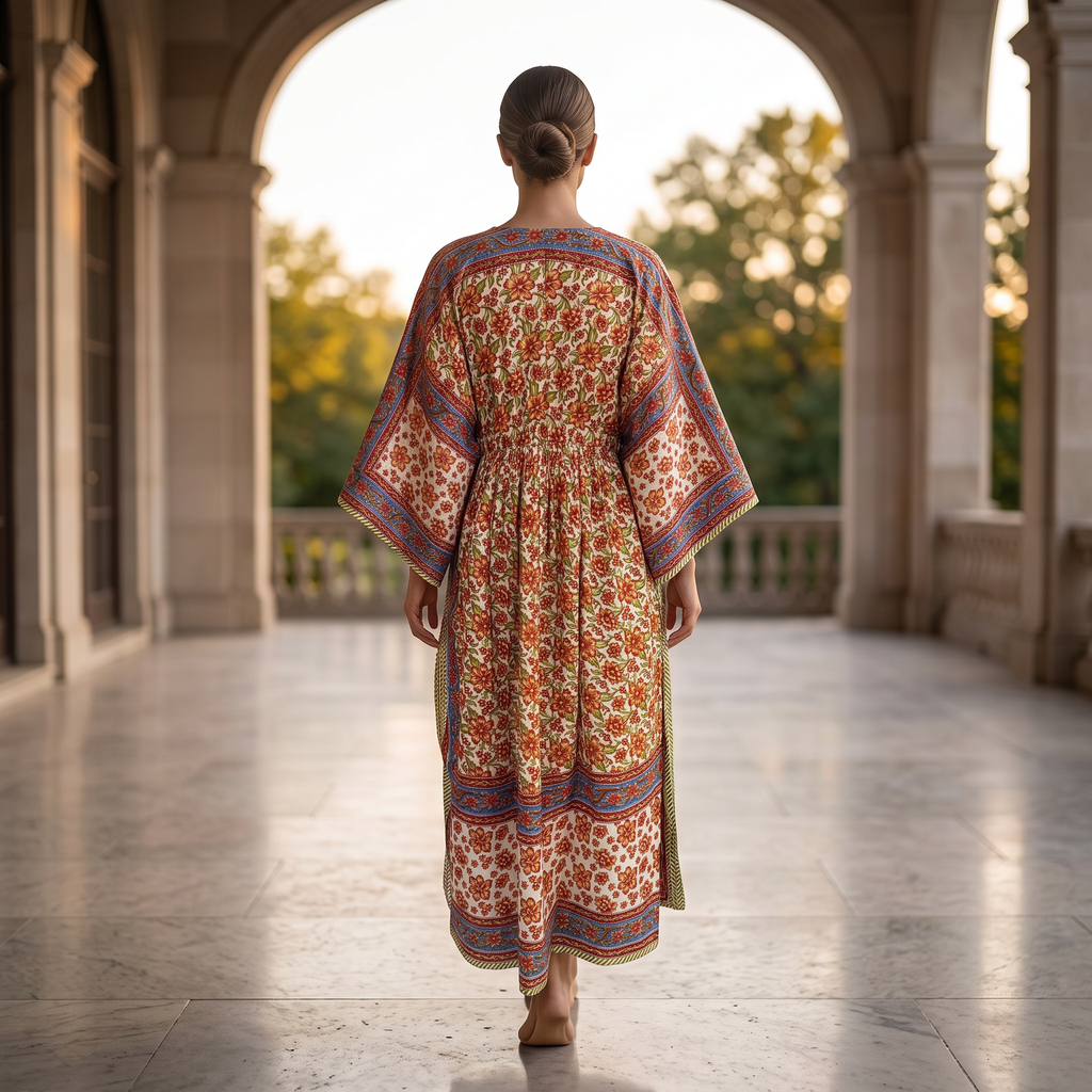 XS-S Cotton Printed Amber Dress 54" Long Jalabiya With Sheila 25563-1337 JP