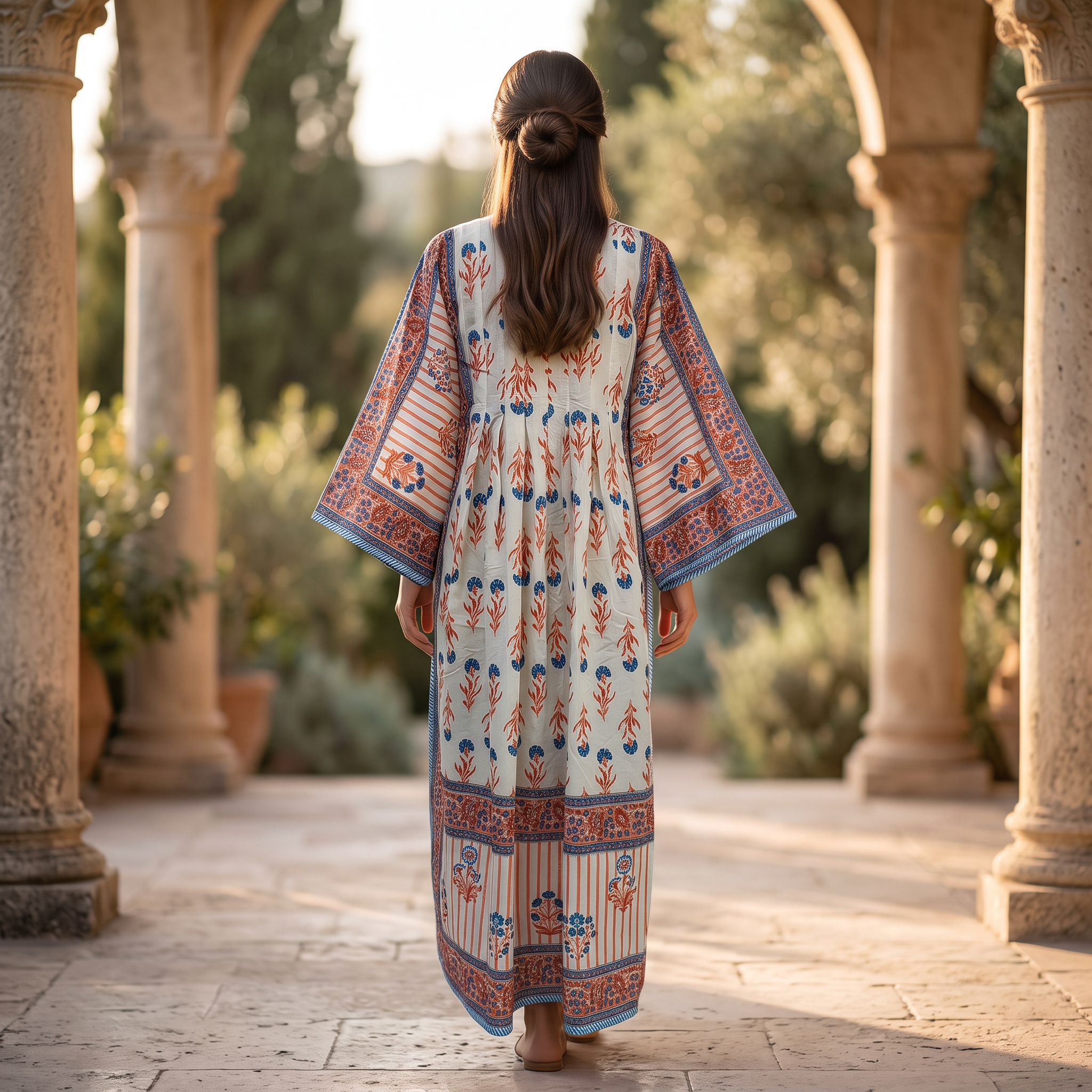 XS-S Cotton Printed Amber Dress 54" Long Jalabiya  25565-1337 JP