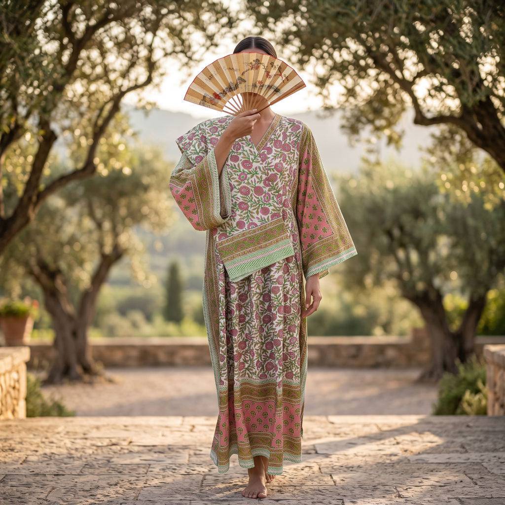 S-M Cotton Printed Amber Dress 57" Long Jalabiya With Sheila 25567-1337 JP