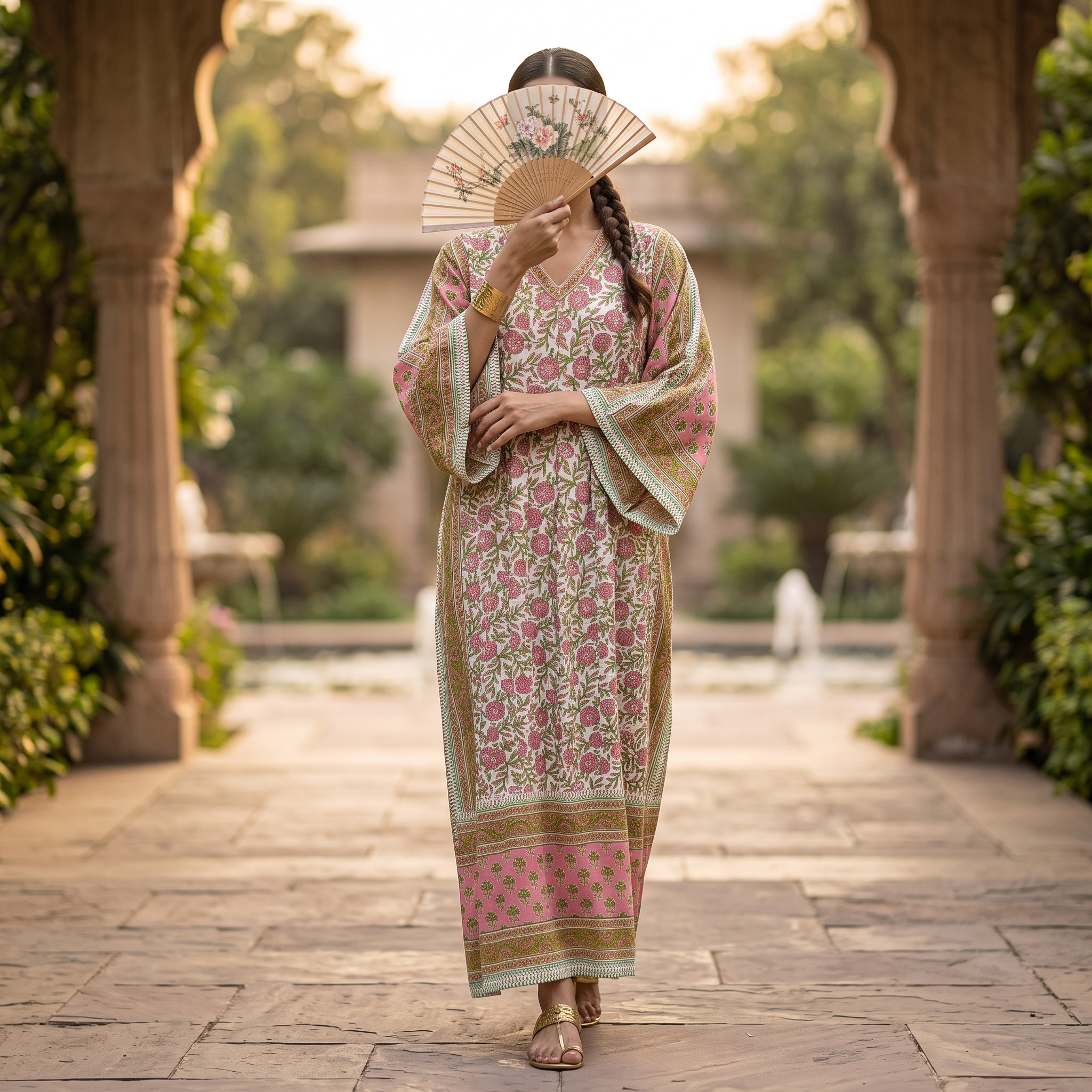 S-M Cotton Printed Amber Dress 57" Long Jalabiya With Sheila 25567-1337 JP