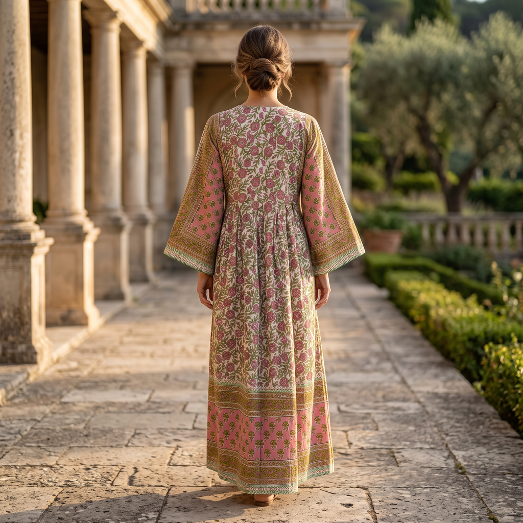 S-M Cotton Printed Amber Dress 57" Long Jalabiya With Sheila 25567-1337 JP