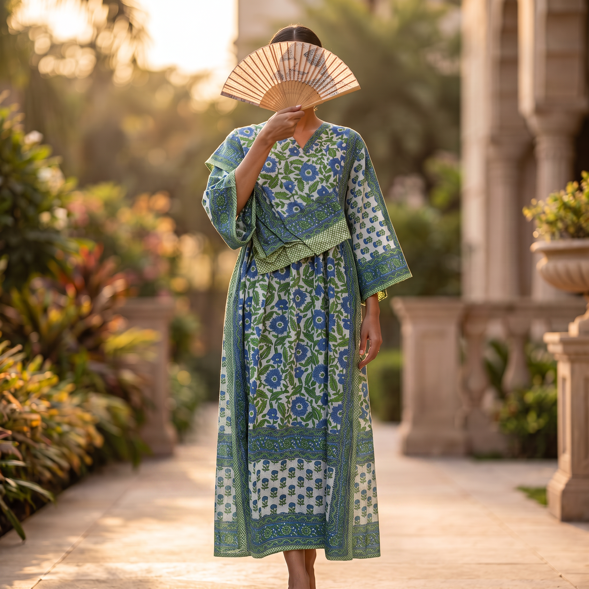 S-M Cotton Printed Amber Dress 57" Long Jalabiya With Sheila 25569-1338 JP
