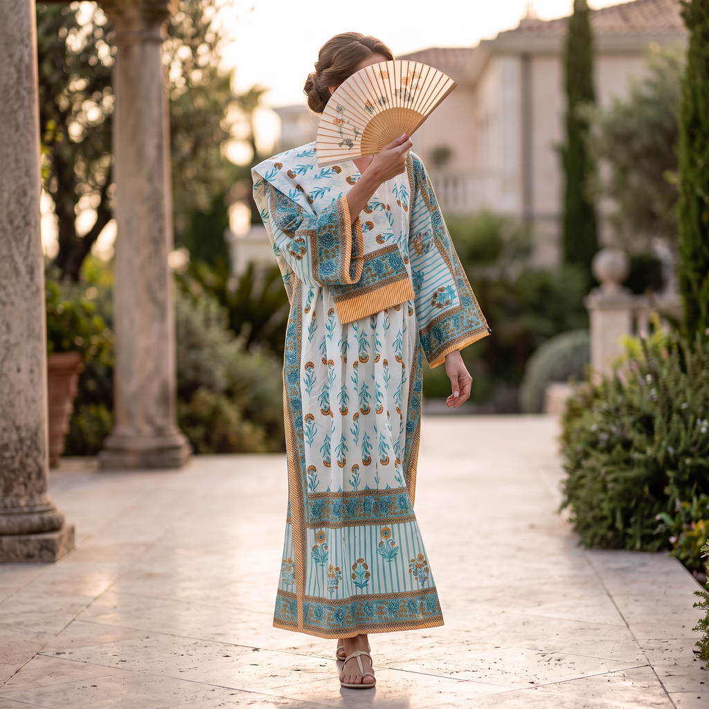 S-M Cotton Printed Amber Dress 57" Long Jalabiya With Sheila 25570-1338 JP