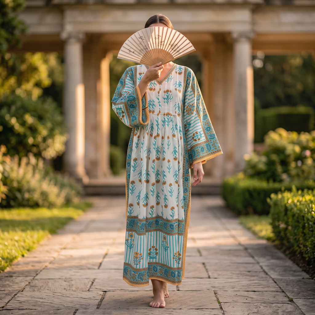 S-M Cotton Printed Amber Dress 57" Long Jalabiya With Sheila 25570-1338 JP
