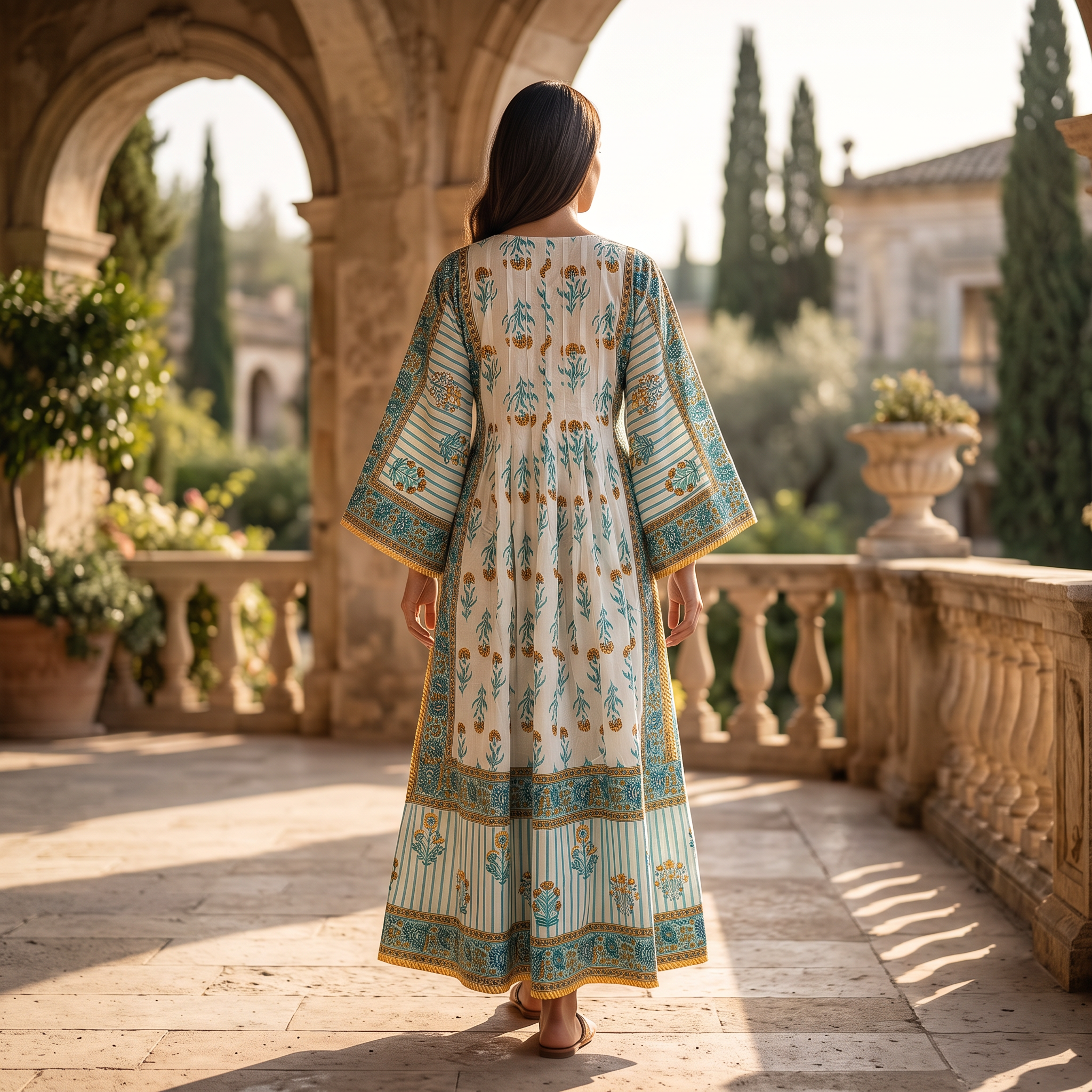 S-M Cotton Printed Amber Dress 57" Long Jalabiya With Sheila 25570-1338 JP
