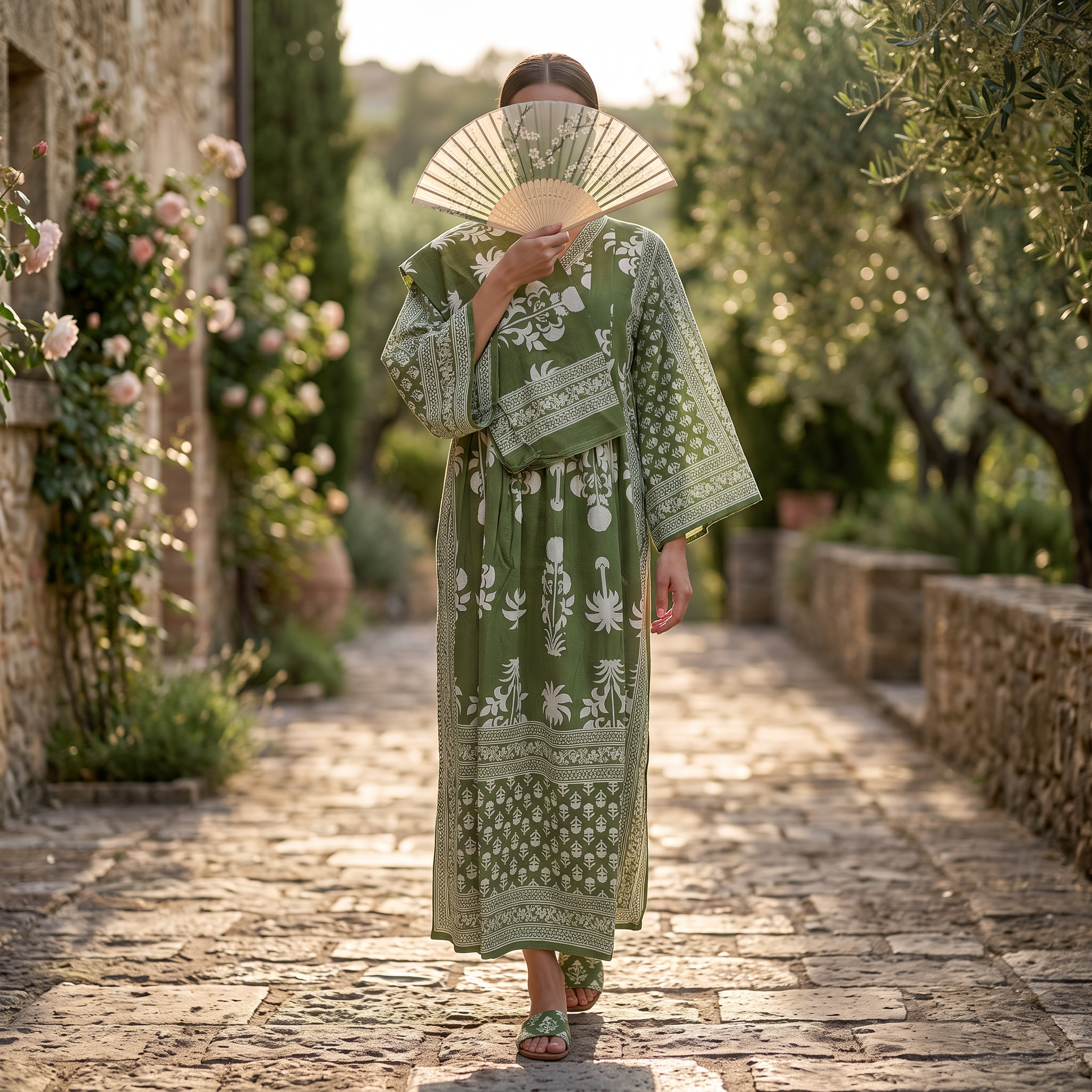 S-M Cotton Printed Amber Dress 57" Long Jalabiya With Sheila 25571-1338 JP