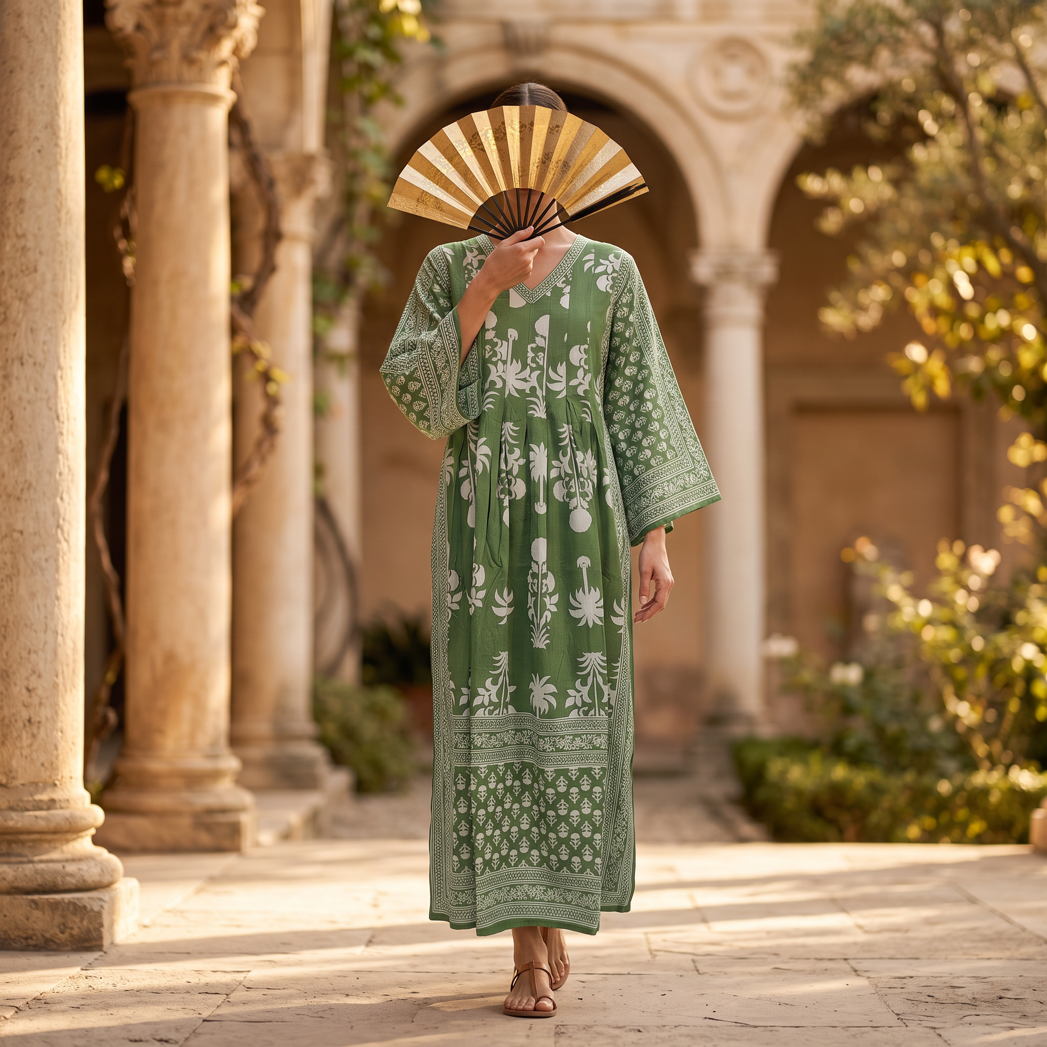 S-M Cotton Printed Amber Dress 57" Long Jalabiya With Sheila 25571-1338 JP
