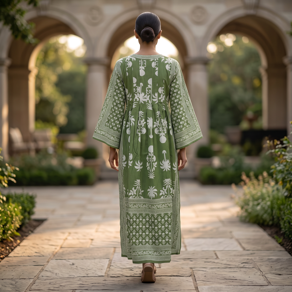 S-M Cotton Printed Amber Dress 57" Long Jalabiya With Sheila 25571-1338 JP