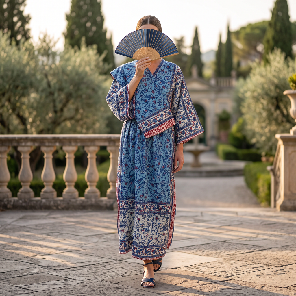 S-M Cotton Printed Amber Dress 57" Long Jalabiya With Sheila 25572-1338 JP