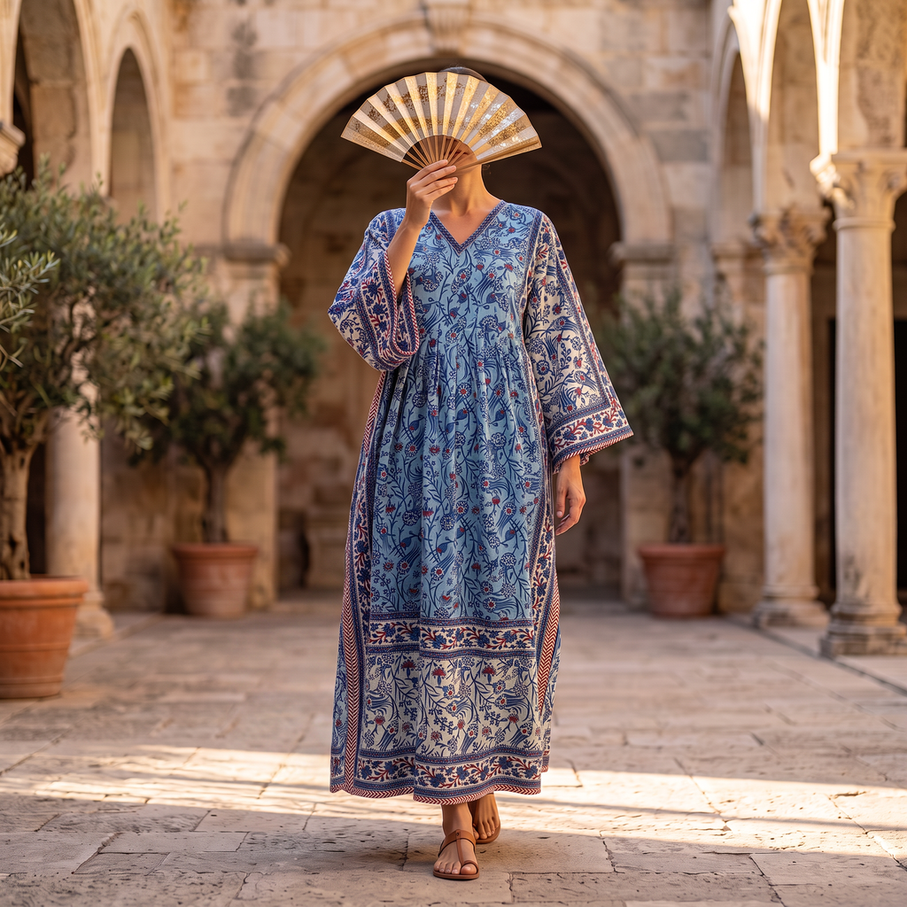 S-M Cotton Printed Amber Dress 57" Long Jalabiya With Sheila 25572-1338 JP
