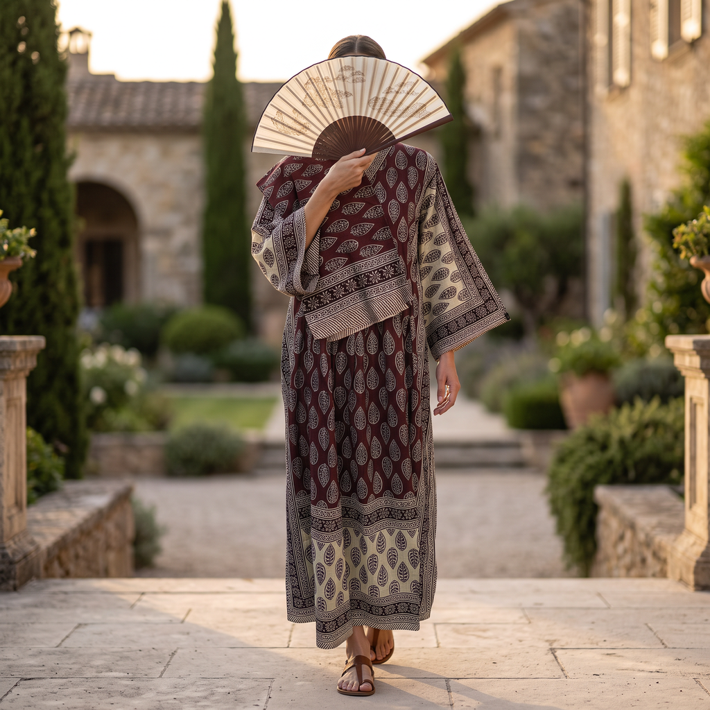 S-M Cotton Printed Amber Dress 57" Long Jalabiya With Sheila 25573-1338 JP