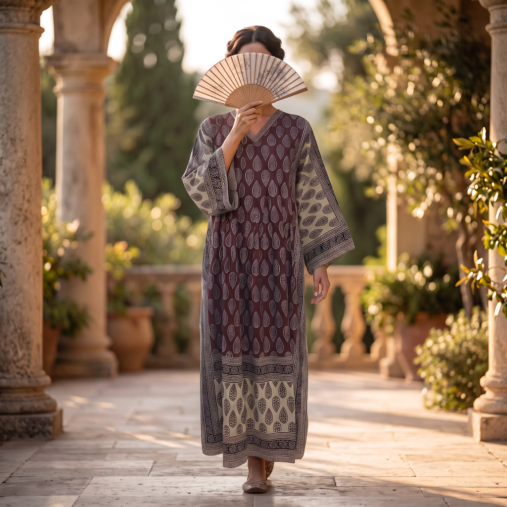 S-M Cotton Printed Amber Dress 57" Long Jalabiya With Sheila 25573-1338 JP