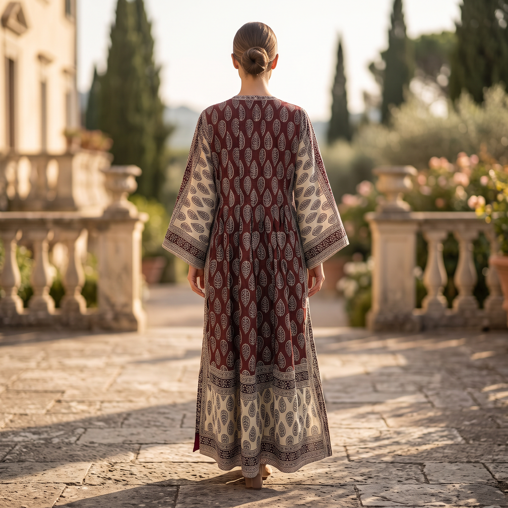 S-M Cotton Printed Amber Dress 57" Long Jalabiya With Sheila 25573-1338 JP