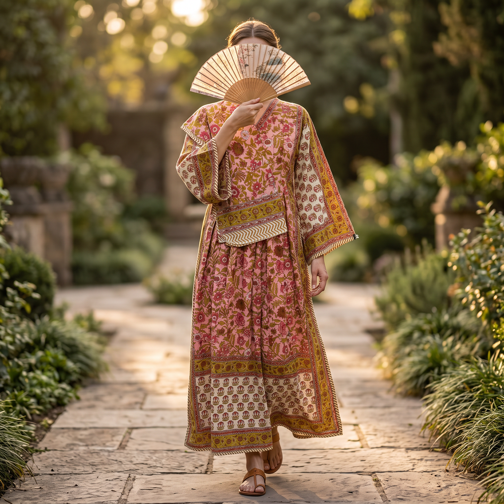S-M Cotton Printed Amber Dress 57" Long Jalabiya With Sheila 25574-1338 JP