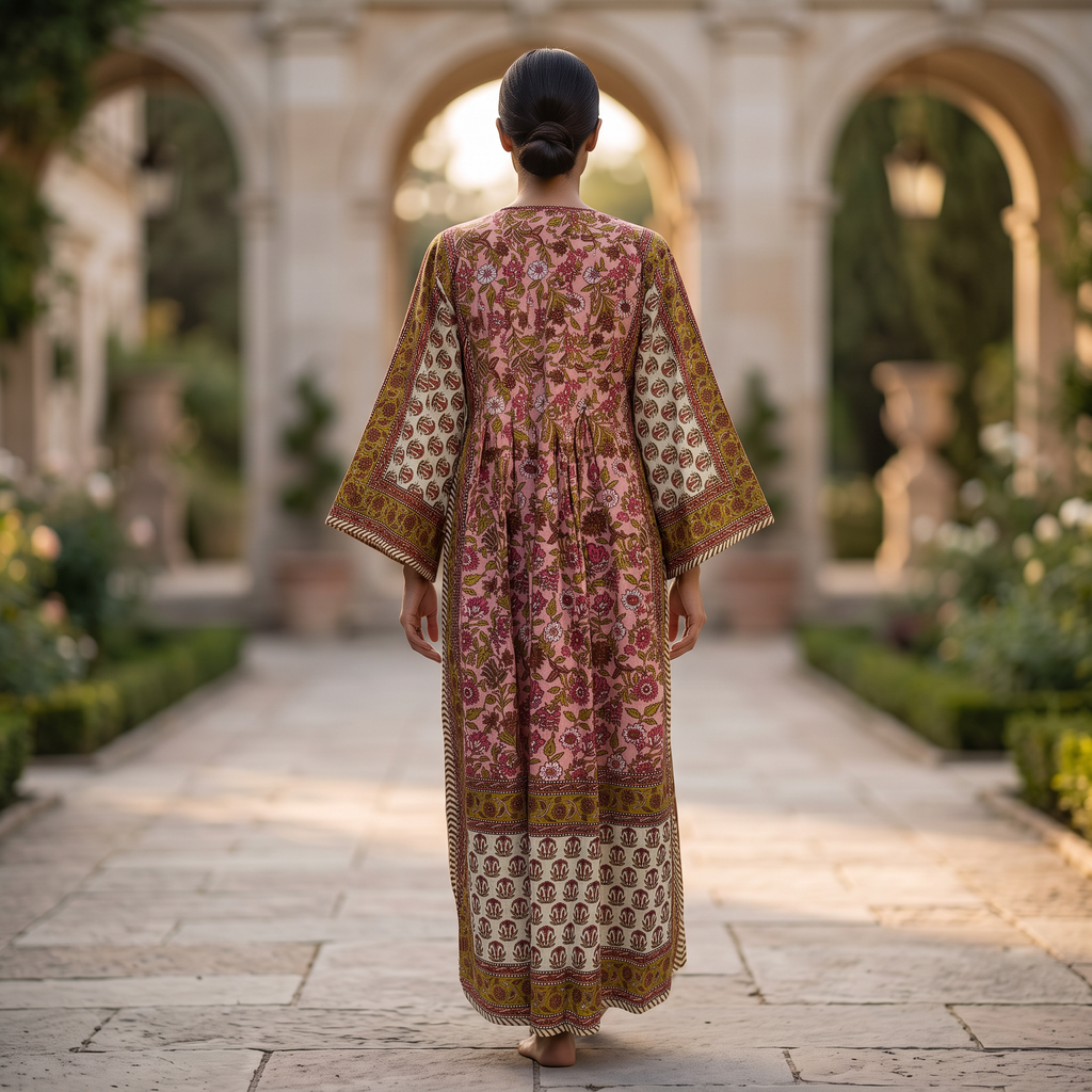 S-M Cotton Printed Amber Dress 57" Long Jalabiya With Sheila 25574-1338 JP