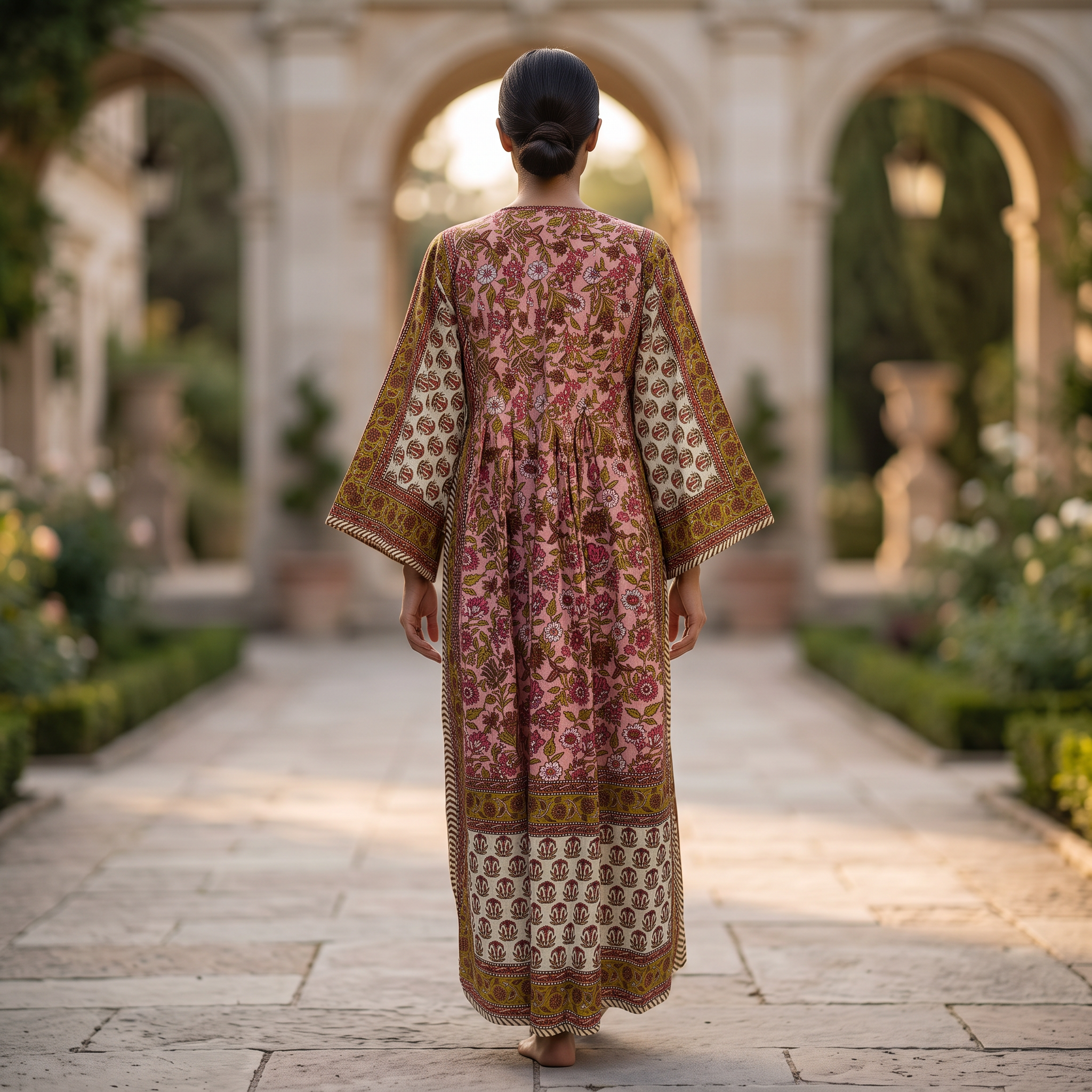 S-M Cotton Printed Amber Dress 57" Long Jalabiya With Sheila 25574-1338 JP