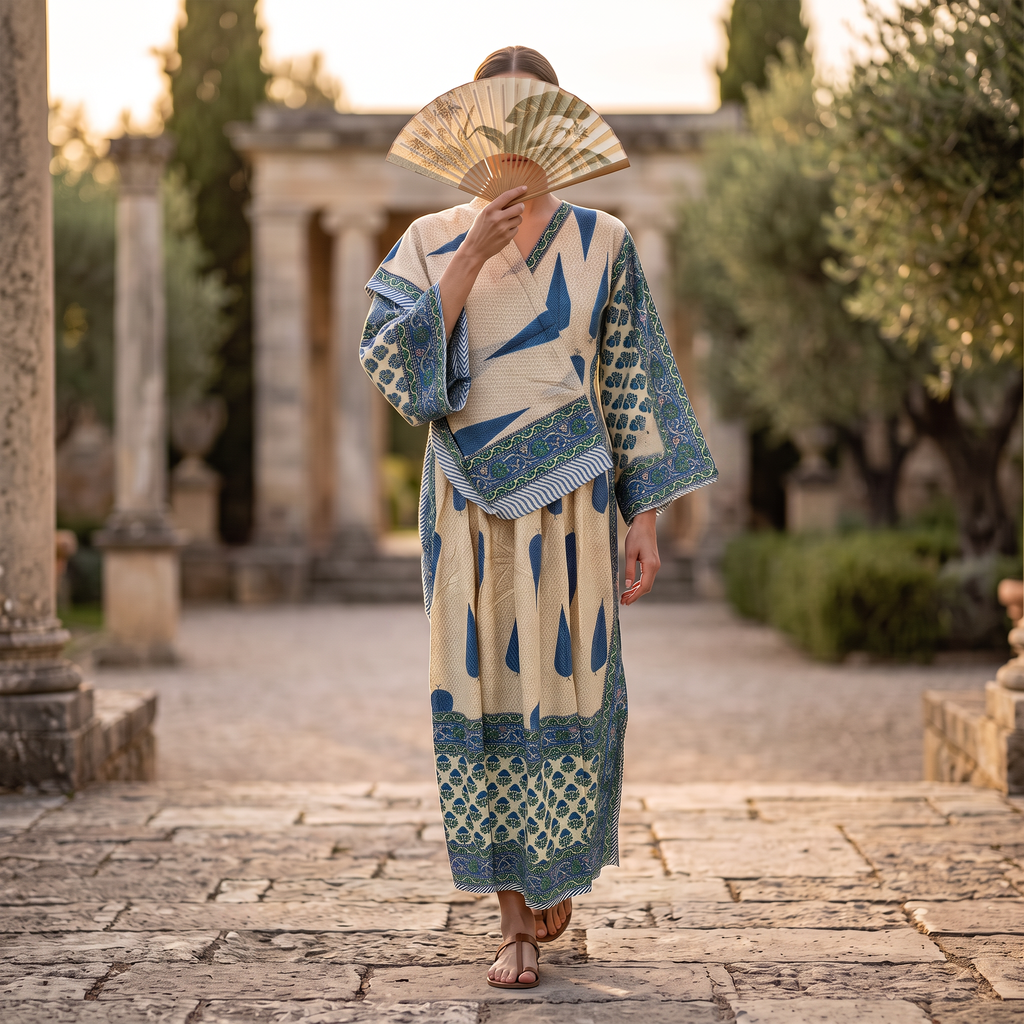S-M Cotton Printed Amber Dress 57" Long Jalabiya With Sheila 25575-1338 JP