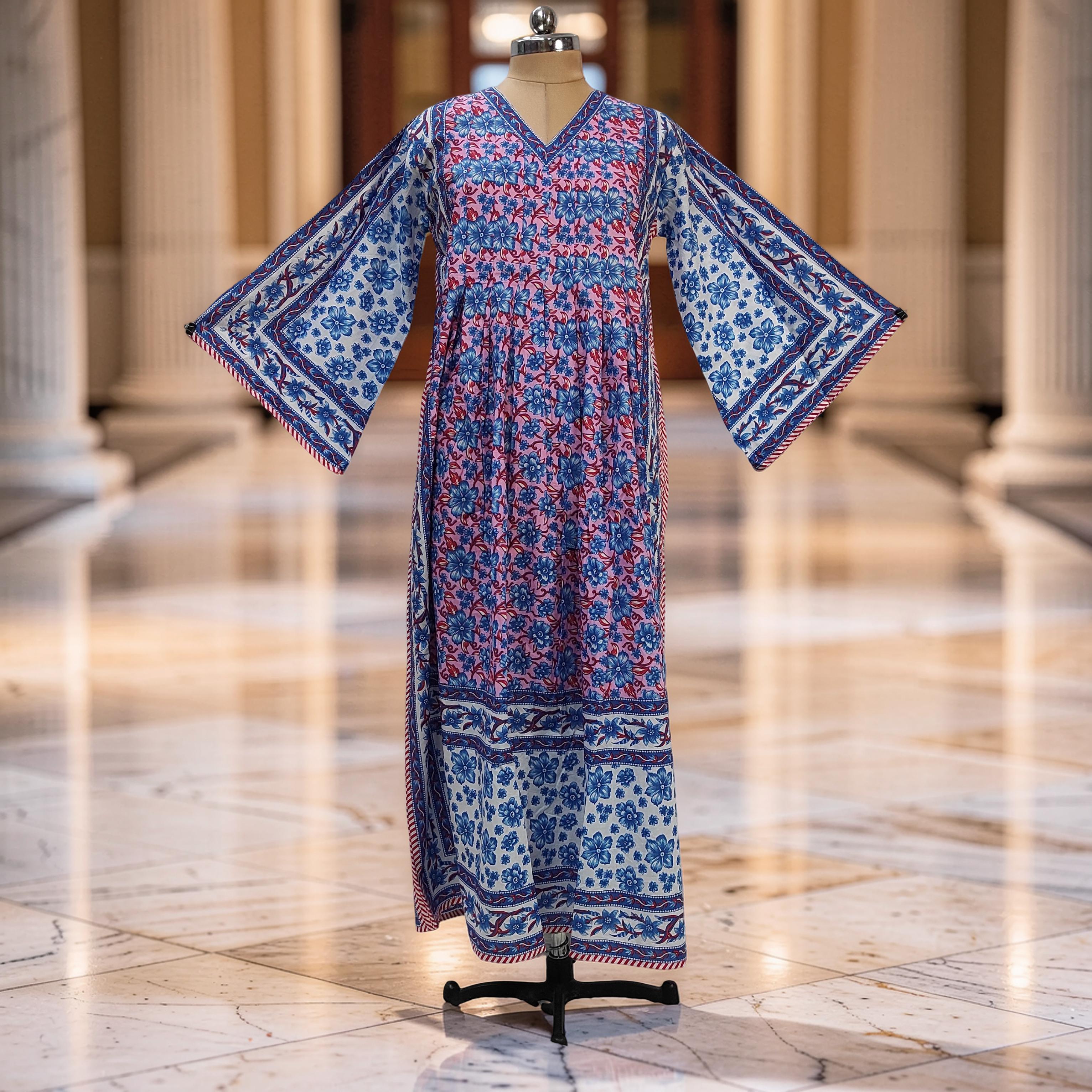 S-M Amber With Sheila Printed Cotton Dress 57" Long Jalabiya 25581-1339 JP
