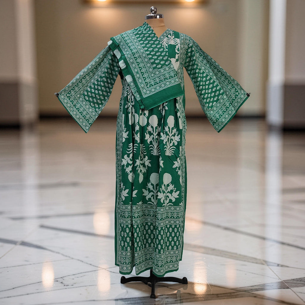 L-XL Amber With Sheila Printed Cotton Dress 57" Long Jalabiya 25585-1340 JP