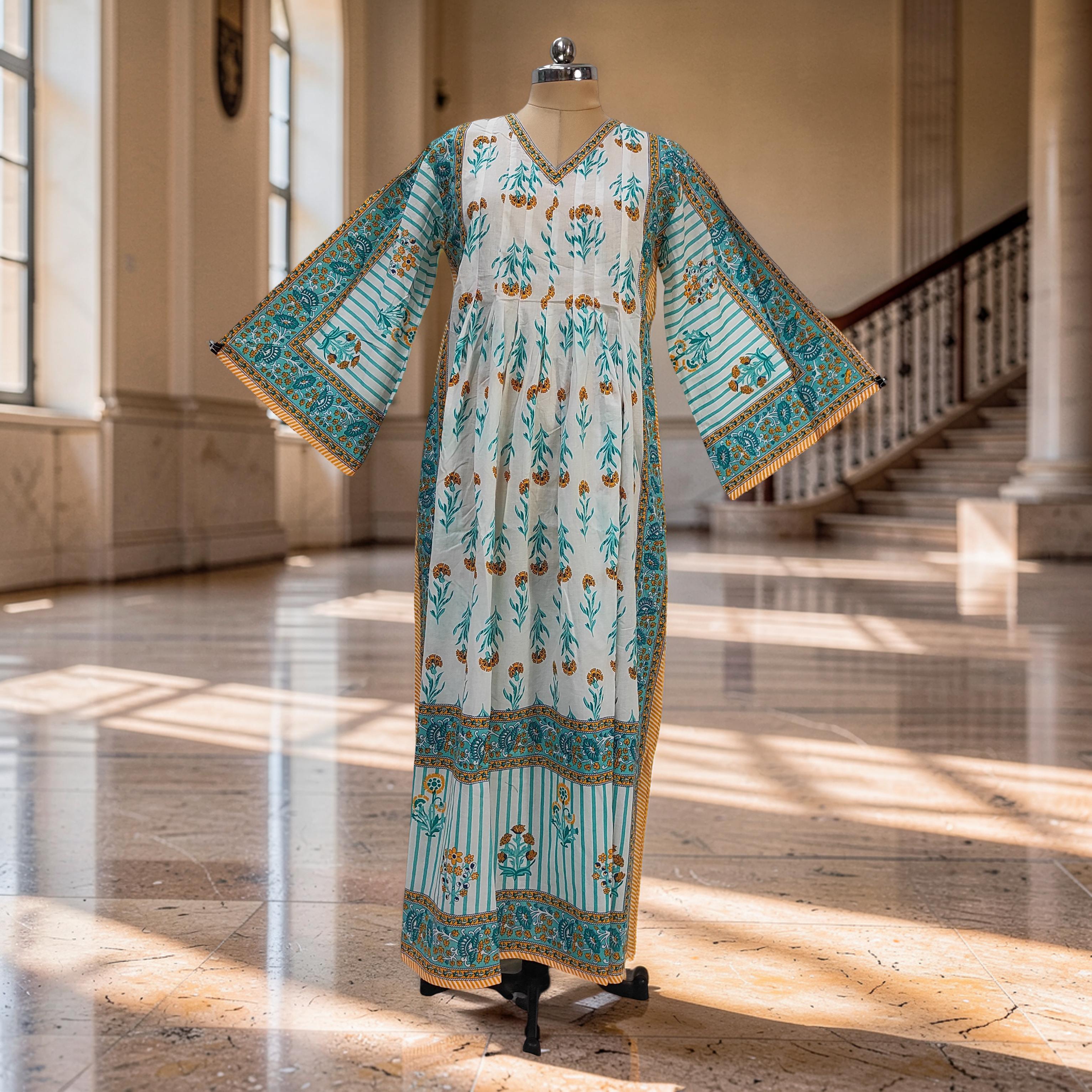 L-XL Amber With Sheila Printed Cotton Dress 57" Long Jalabiya 25588-1340 JP