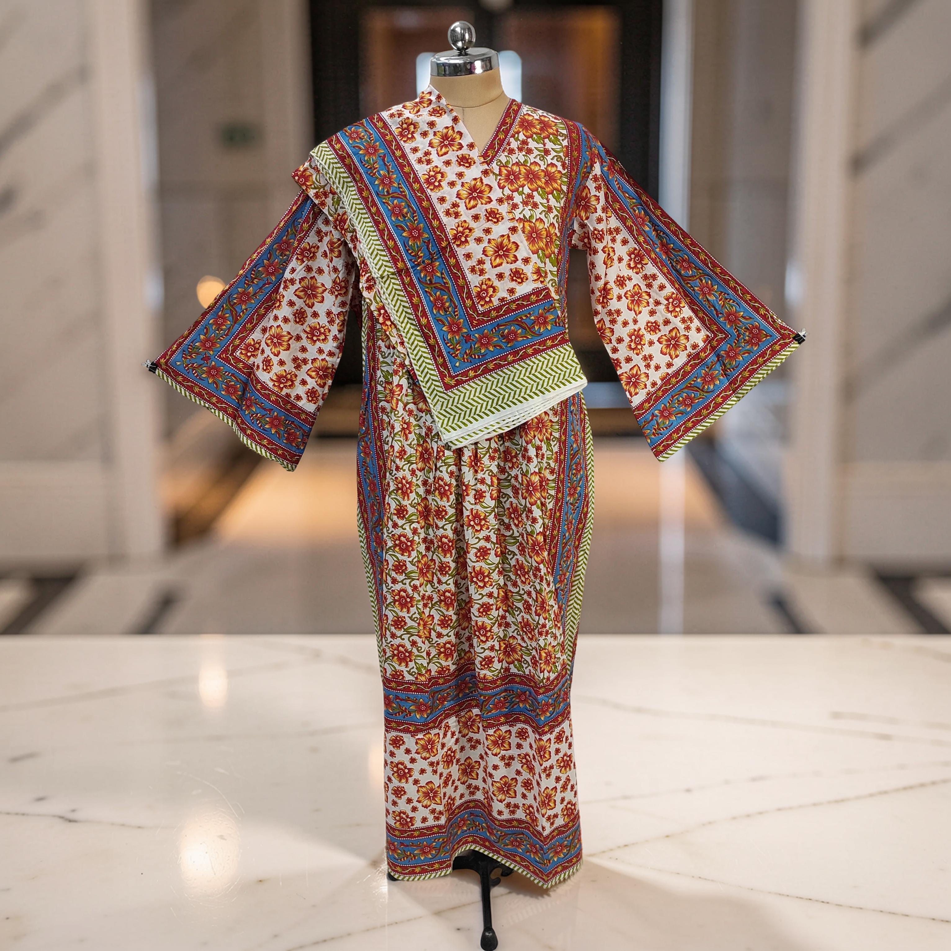 L-XL Amber With Sheila Printed Cotton Dress 57" Long Jalabiya 25589-1340 JP
