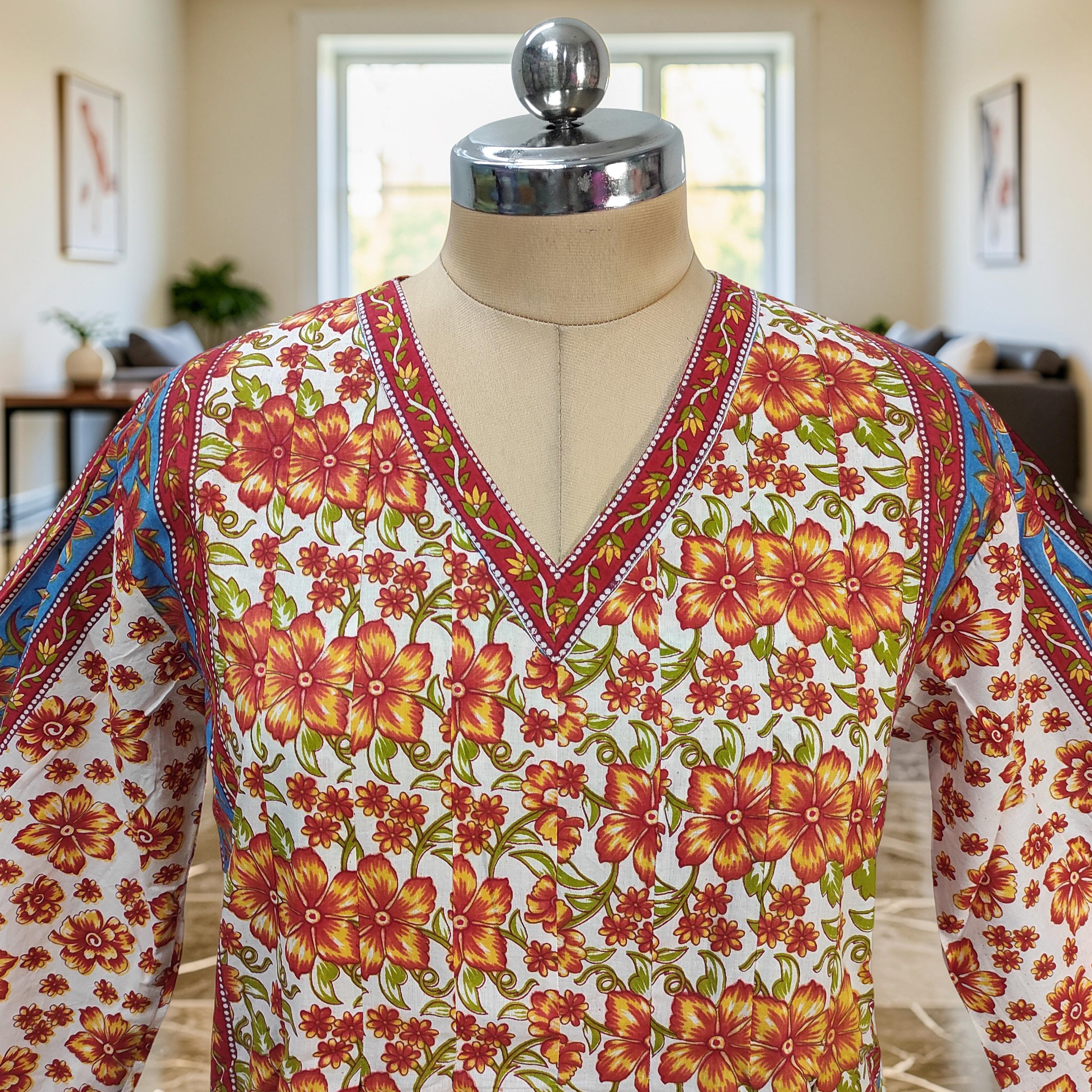 L-XL Amber With Sheila Printed Cotton Dress 57" Long Jalabiya 25589-1340 JP