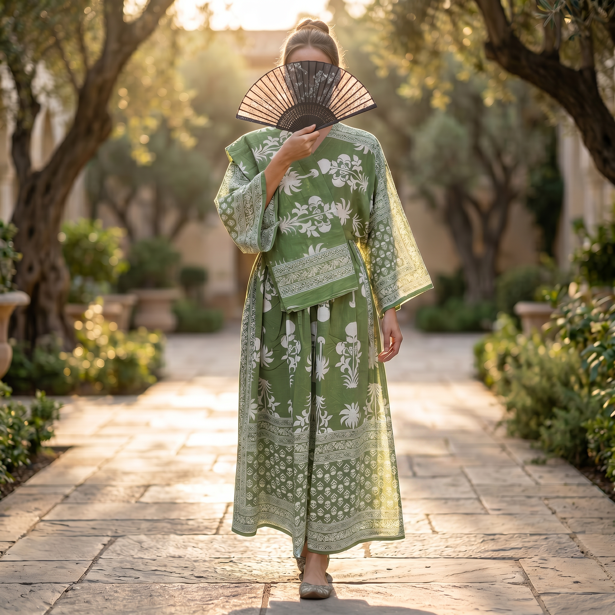 S-M Anam Printed Cotton Dress 57" Long Jalabiya With Sheila 25599-1332JP