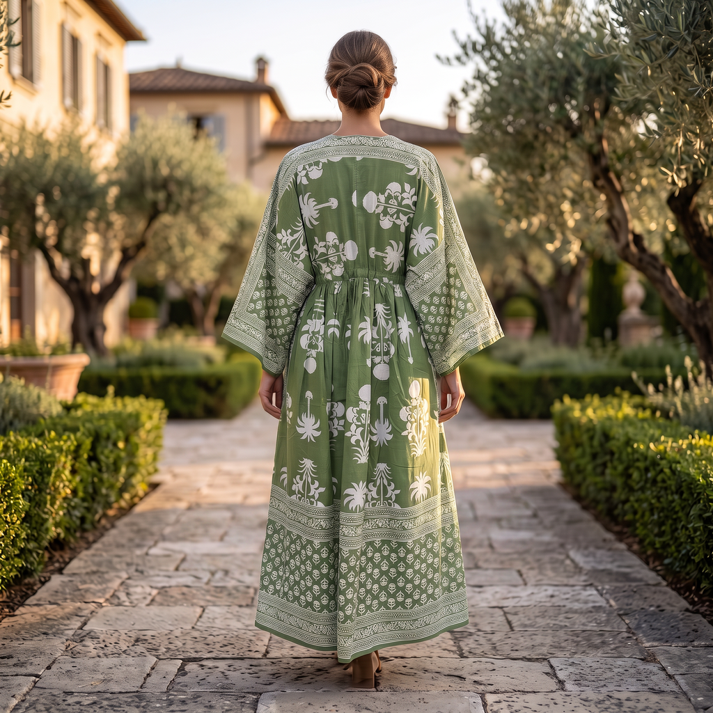 S-M Anam Printed Cotton Dress 57" Long Jalabiya With Sheila 25599-1332JP