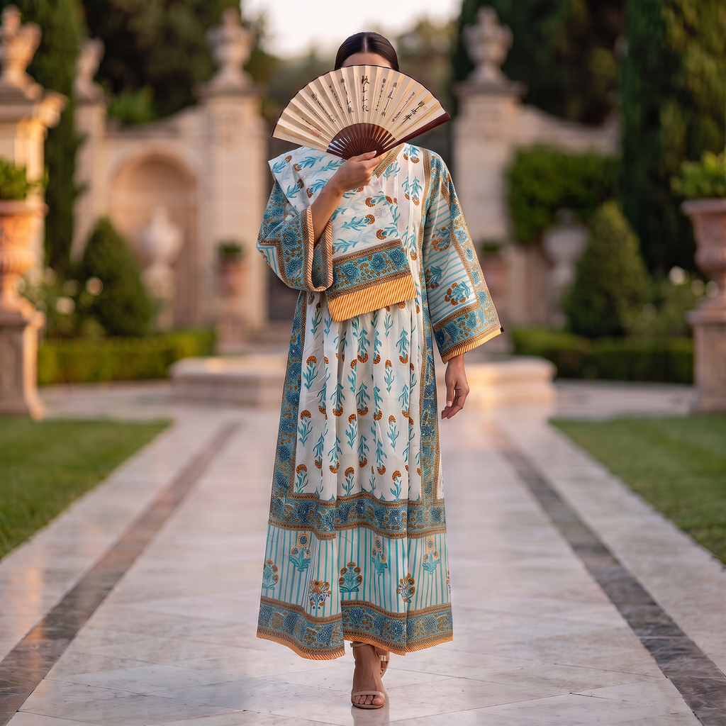 XS-S Cotton Printed Amber Dress 54" Long Jalabiya With Sheila 25601-1337 JP