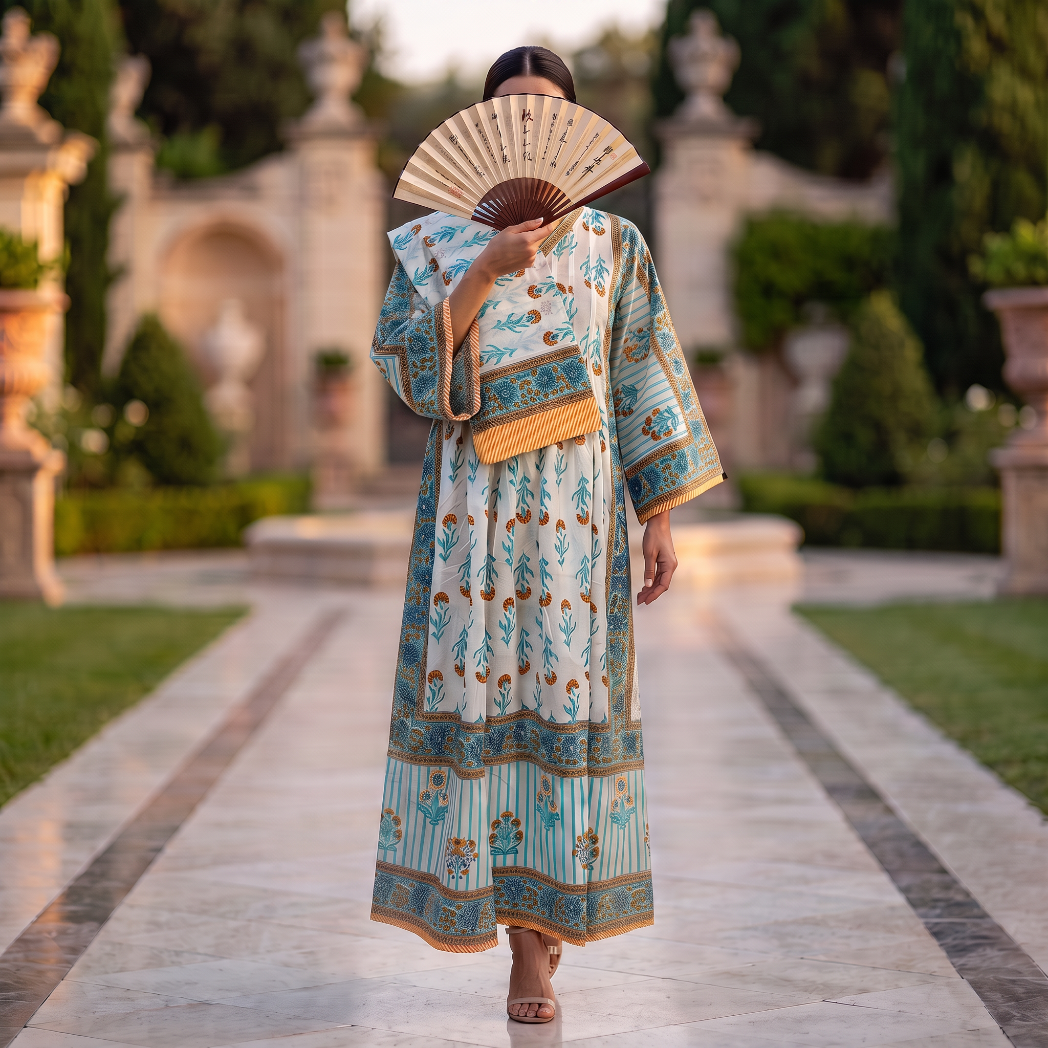 XS-S Cotton Printed Amber Dress 54" Long Jalabiya With Sheila 25601-1337 JP
