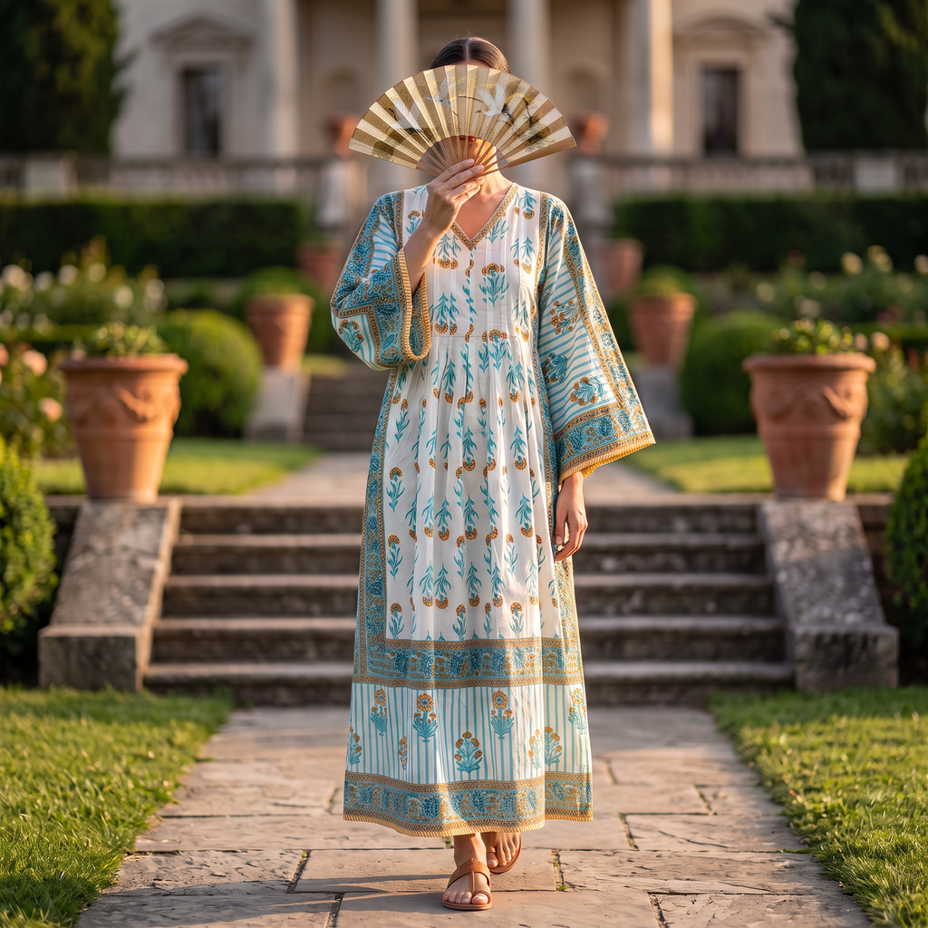 XS-S Cotton Printed Amber Dress 54" Long Jalabiya With Sheila 25601-1337 JP
