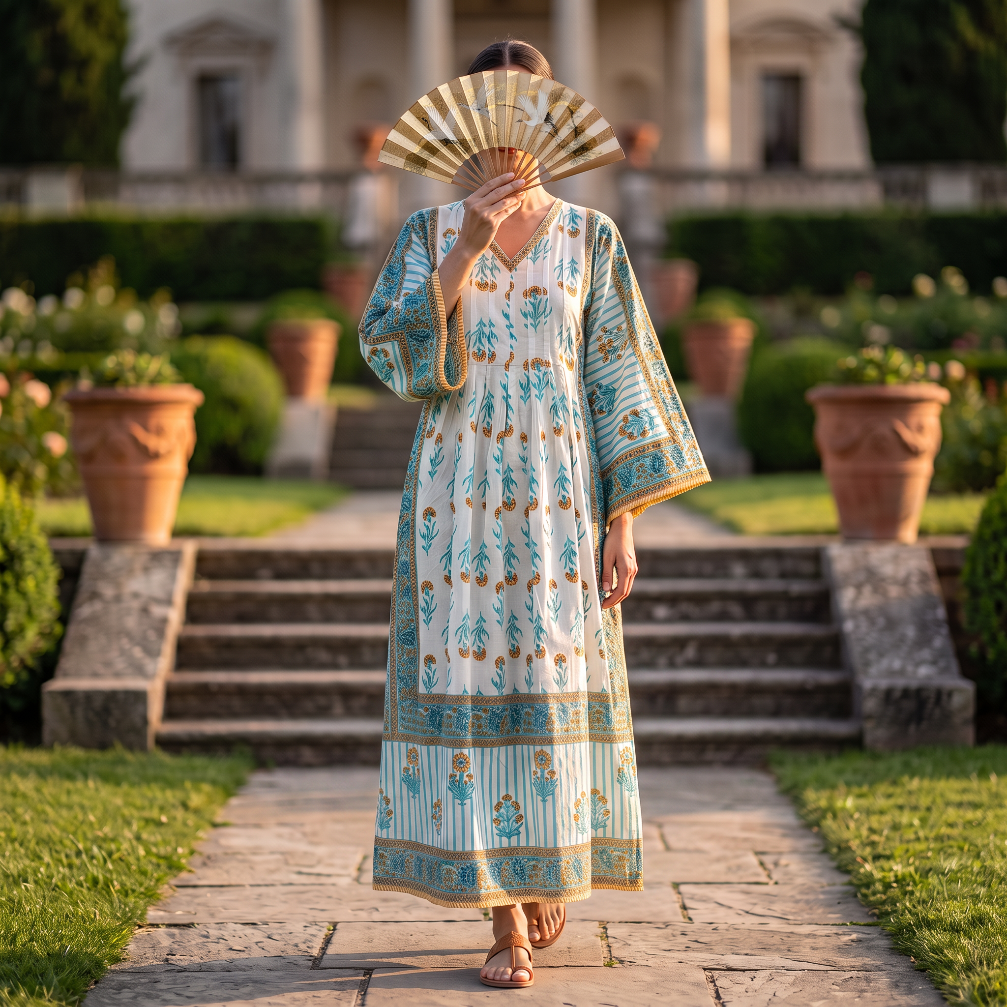 XS-S Cotton Printed Amber Dress 54" Long Jalabiya With Sheila 25601-1337 JP