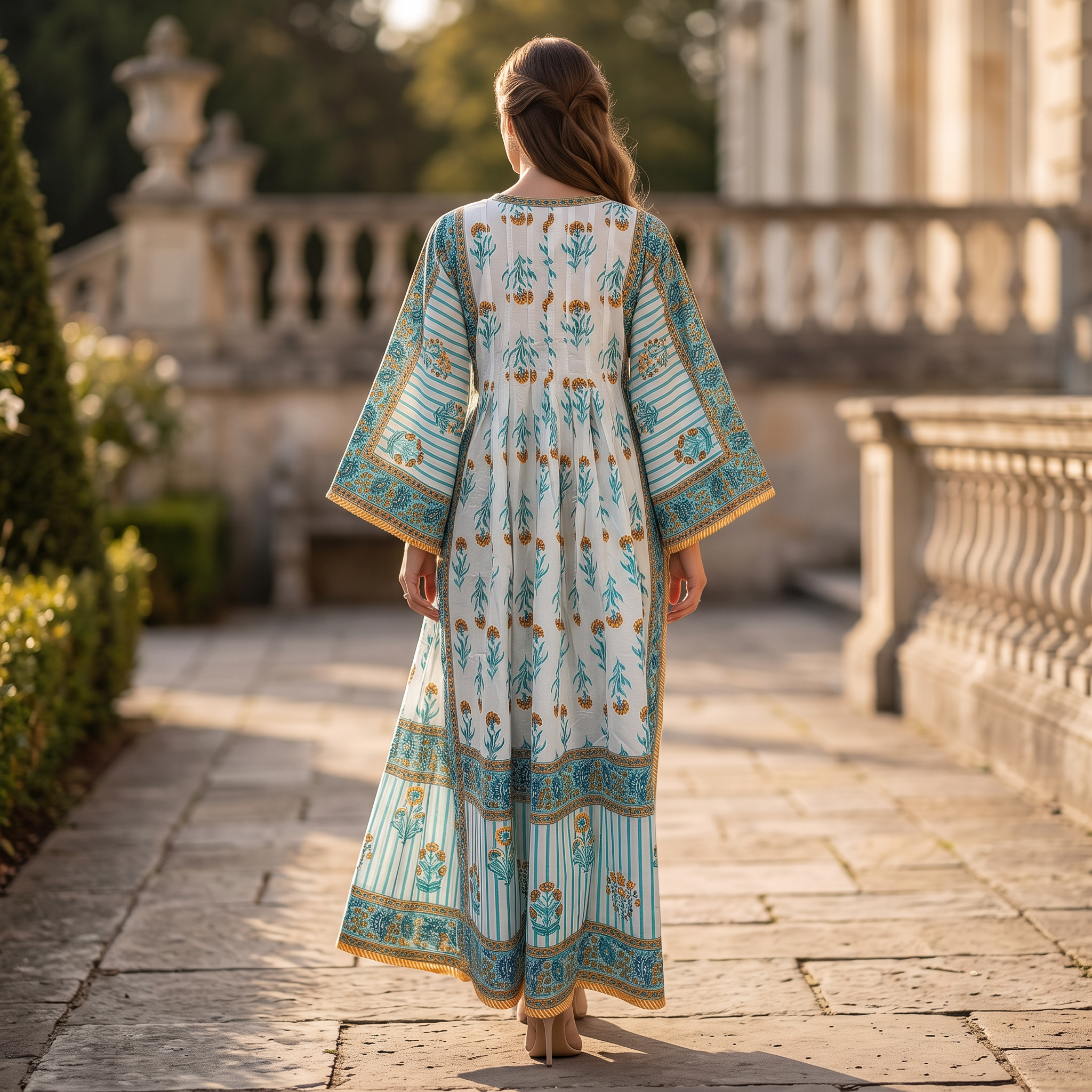 XS-S Cotton Printed Amber Dress 54" Long Jalabiya With Sheila 25601-1337 JP