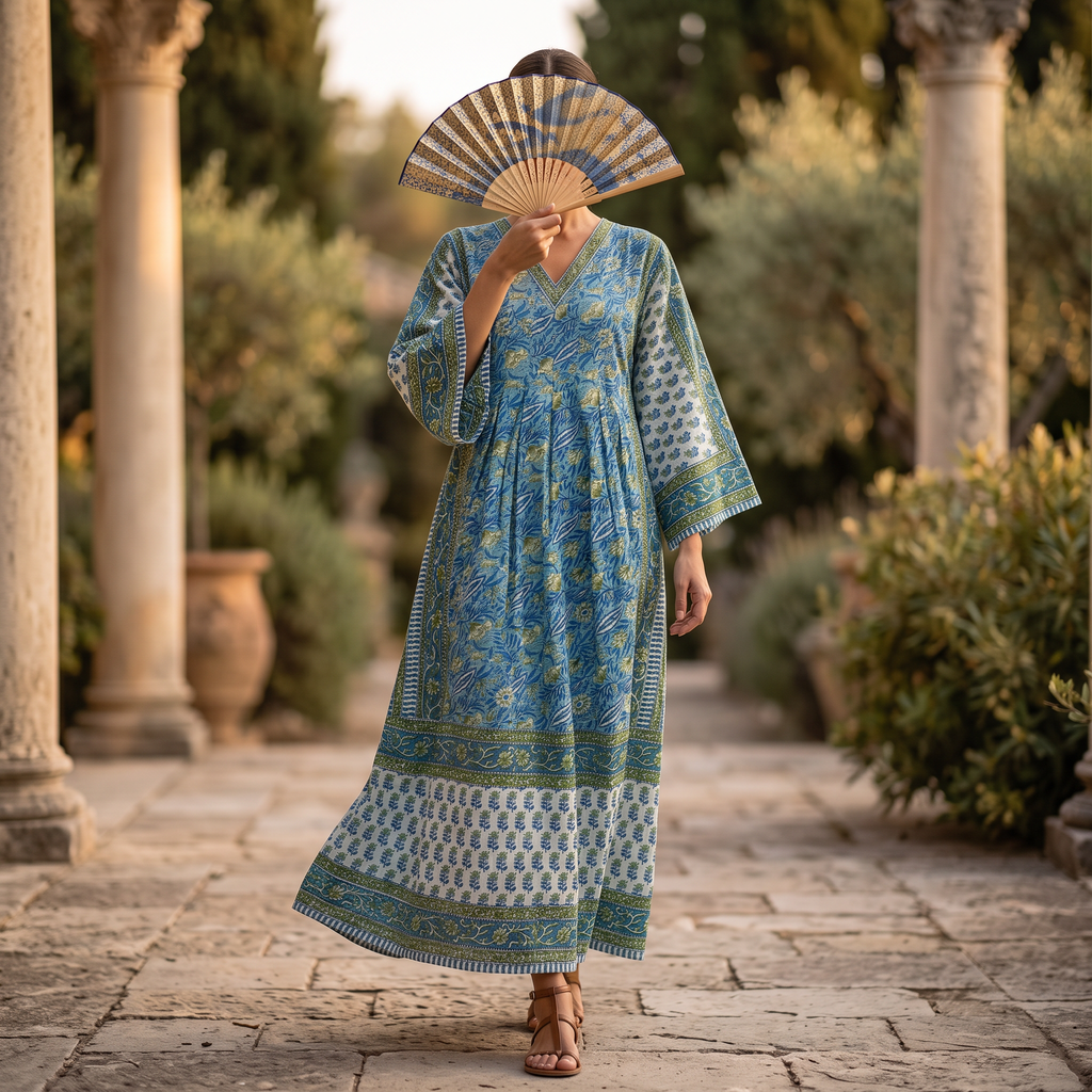 XS-S Cotton Printed Amber Dress 54" Long Jalabiya With Sheila 25604-1337 JP