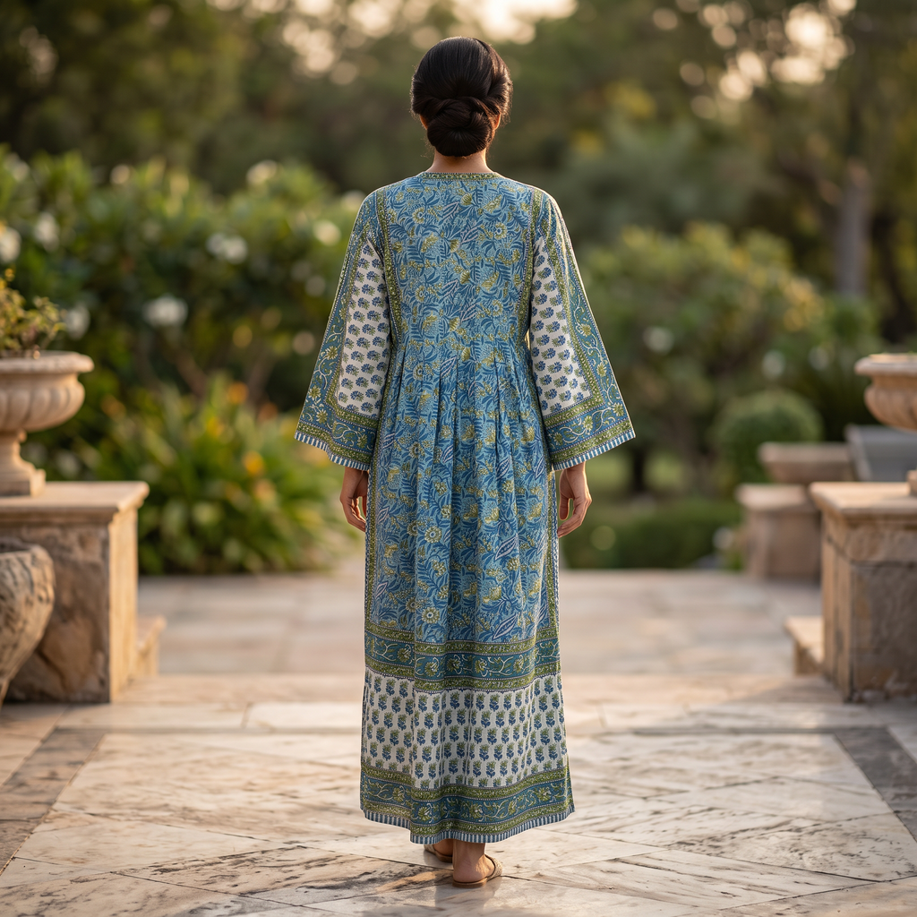 XS-S Cotton Printed Amber Dress 54" Long Jalabiya With Sheila 25604-1337 JP
