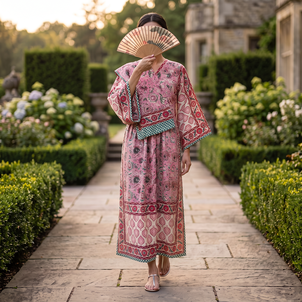 XS-S Cotton Printed Amber Dress 54" Long Jalabiya With Sheila 25605-1337 JP