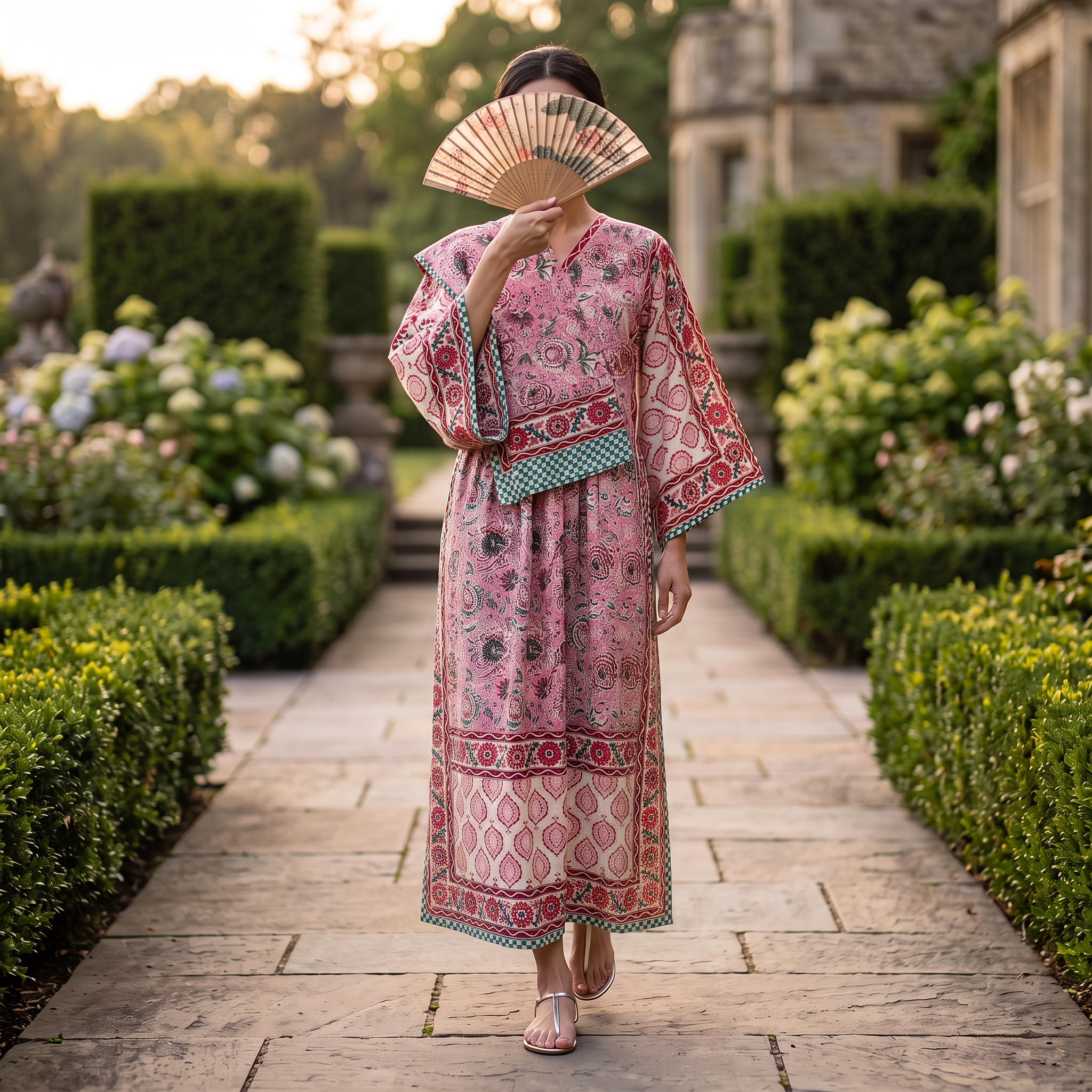 XS-S Cotton Printed Amber Dress 54" Long Jalabiya With Sheila 25605-1337 JP